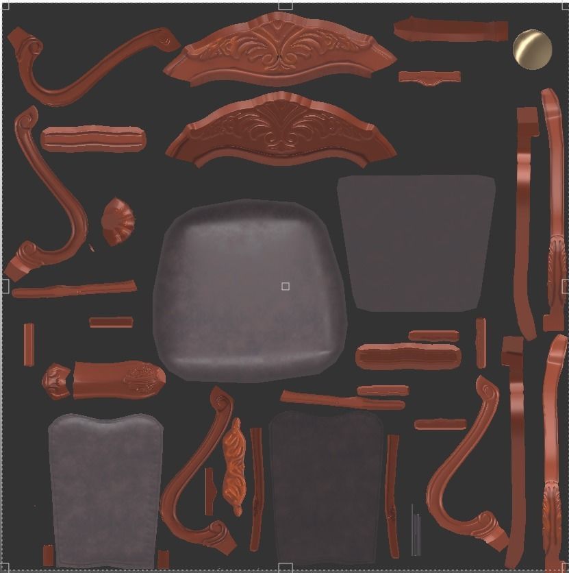 Antique Chair Low-poly 3D model_2