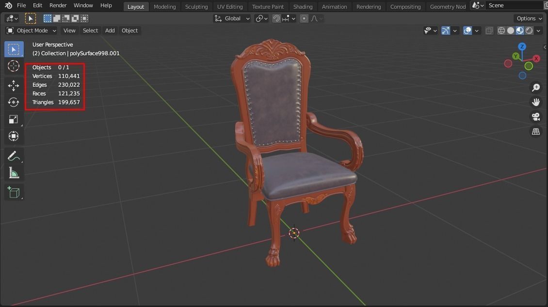 Antique Chair Low-poly 3D model_12