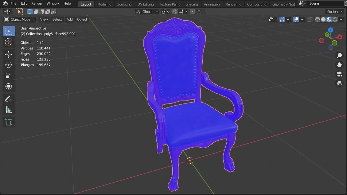 Antique Chair Low-poly 3D model_14