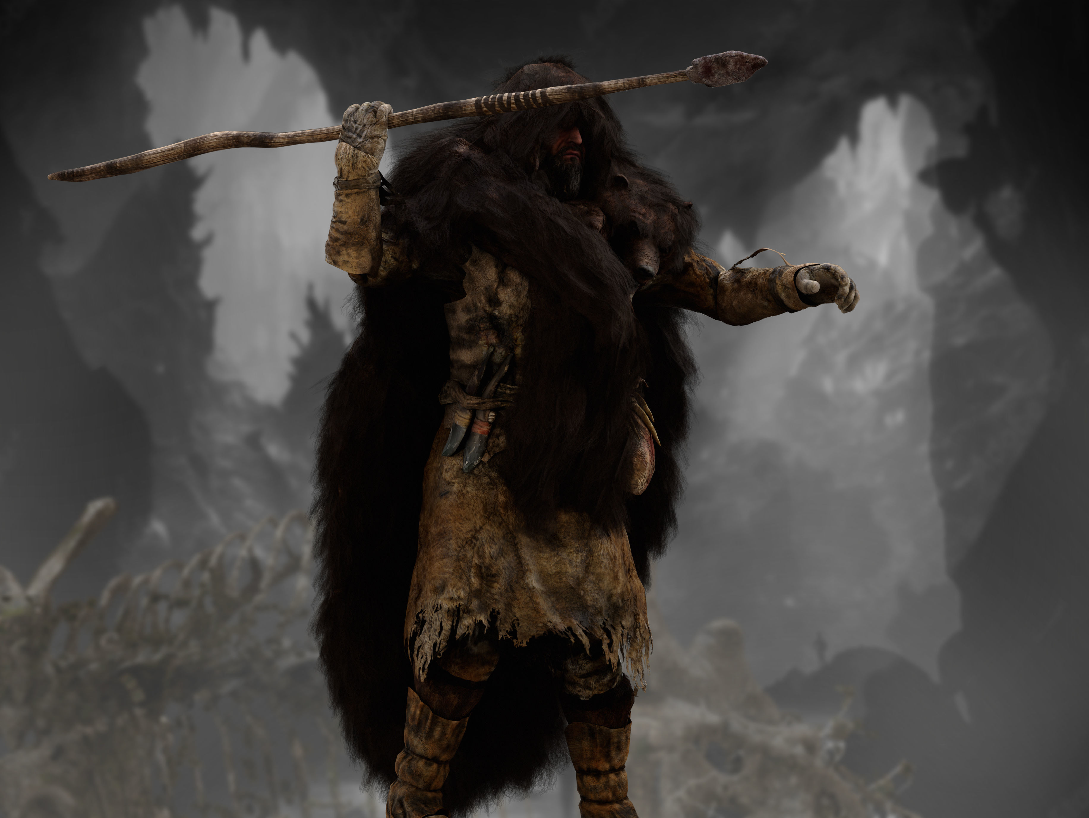 Ancient Cave Hunter Low-poly 3D model_9