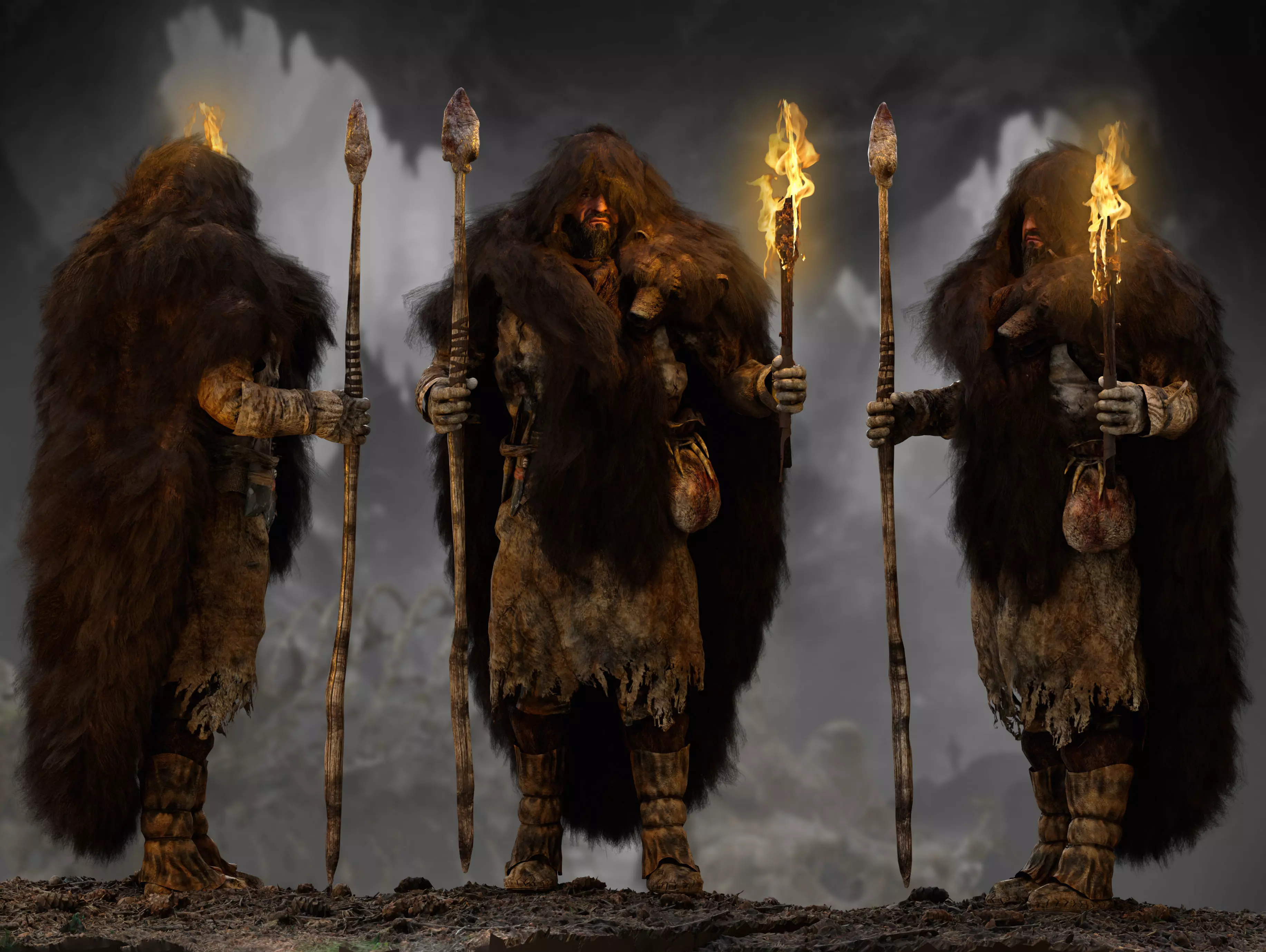 Ancient Cave Hunter Low-poly 3D model_0