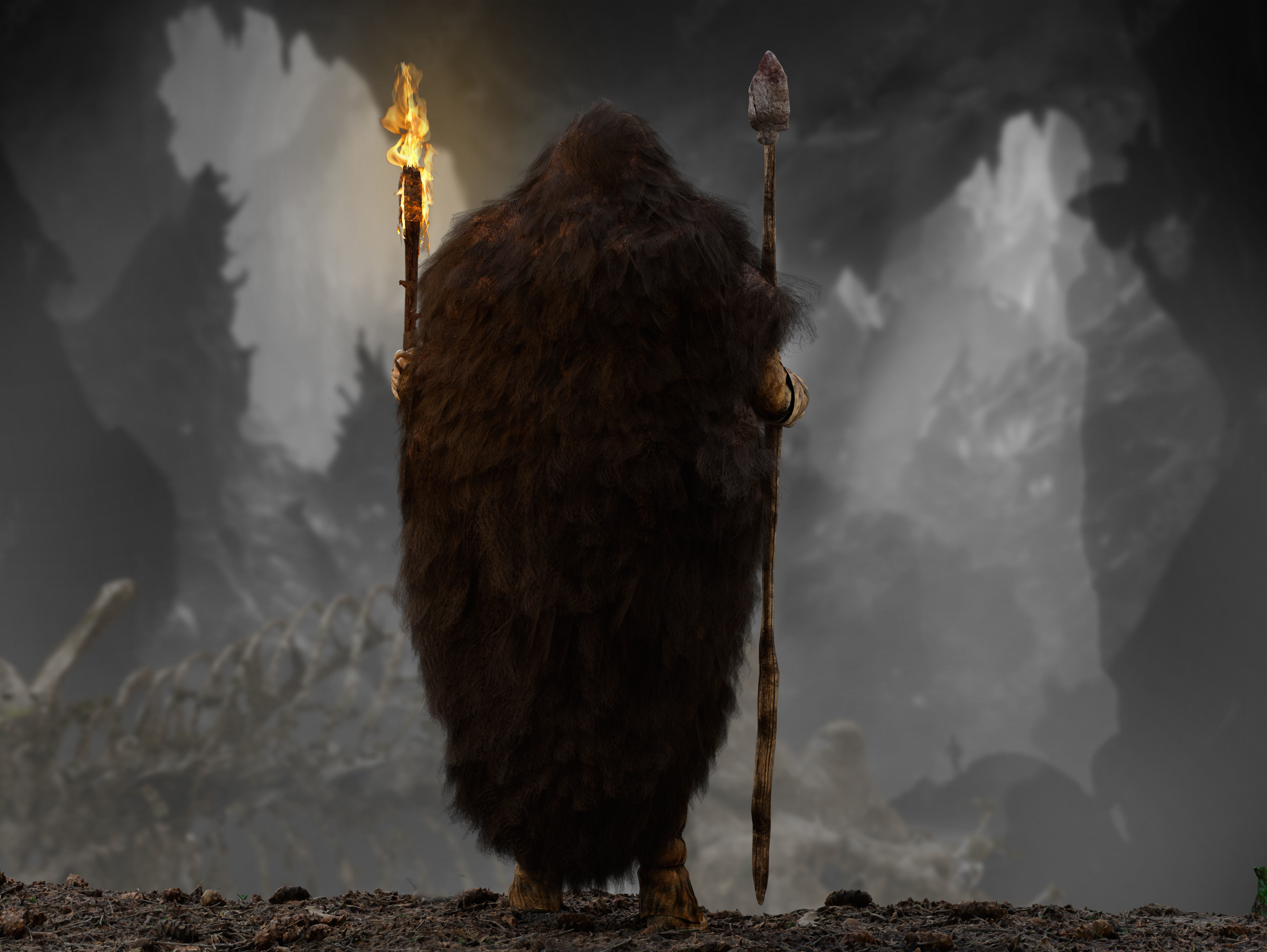 Ancient Cave Hunter Low-poly 3D model_5