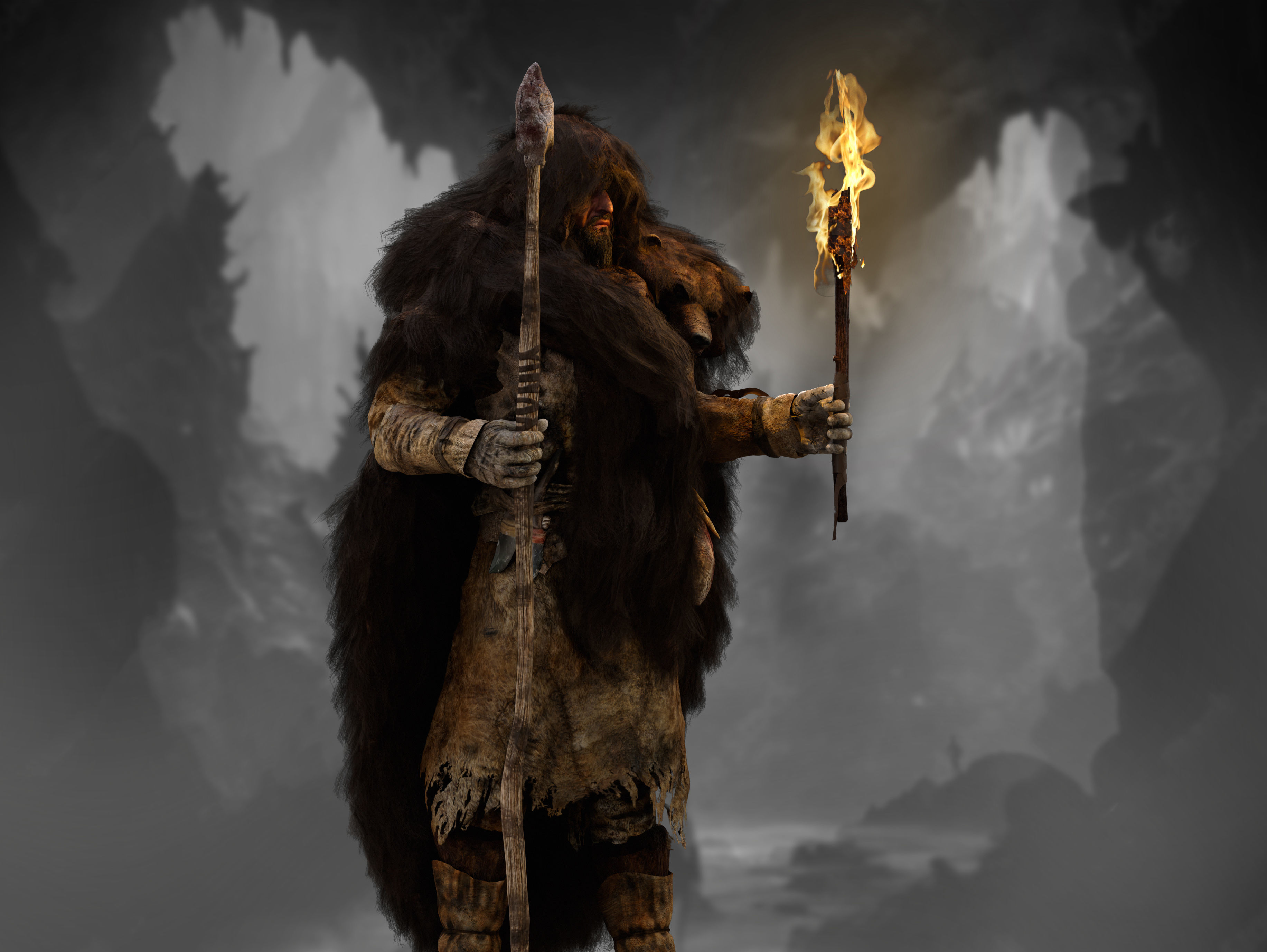 Ancient Cave Hunter Low-poly 3D model_7