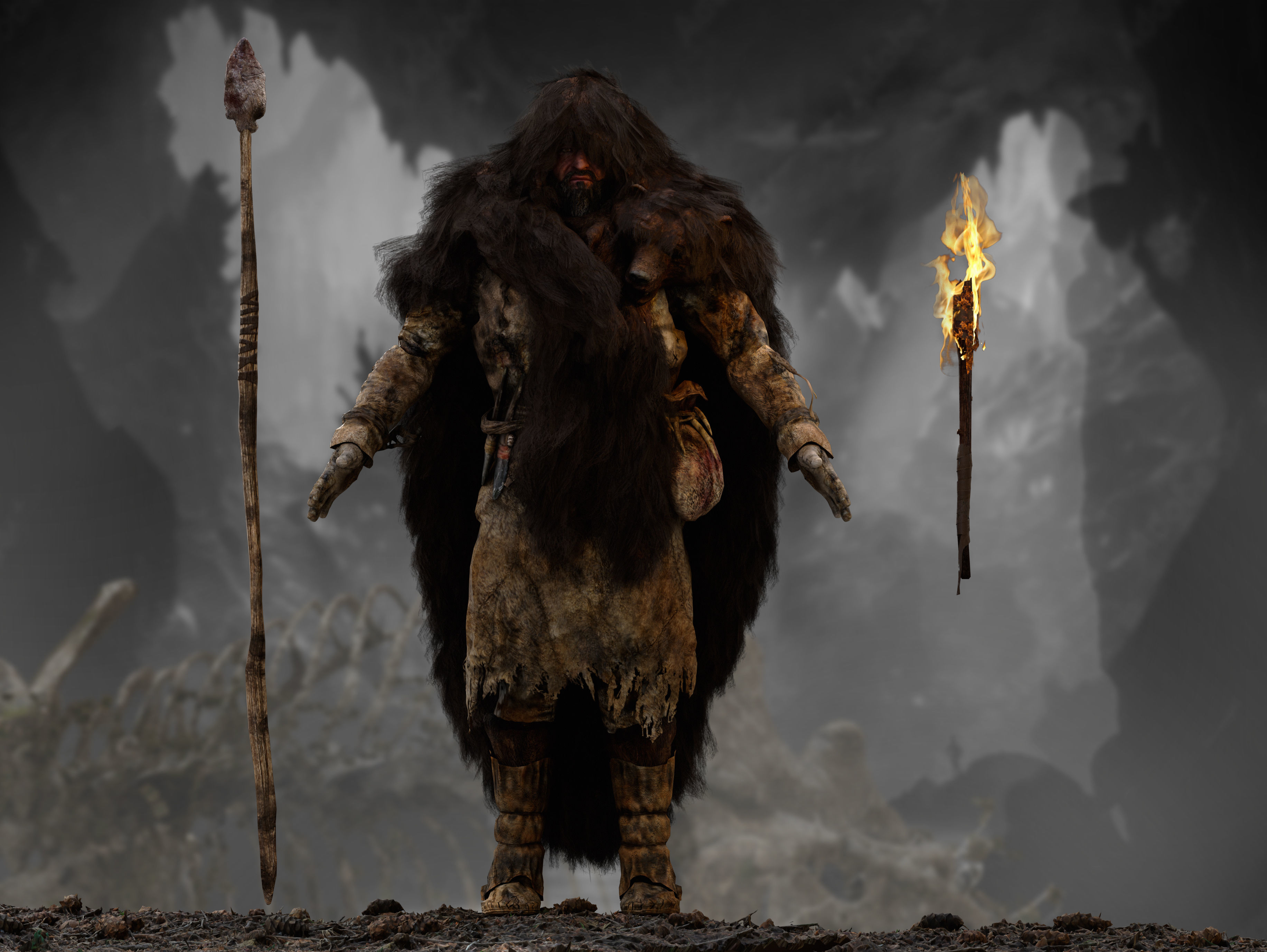 Ancient Cave Hunter Low-poly 3D model_10