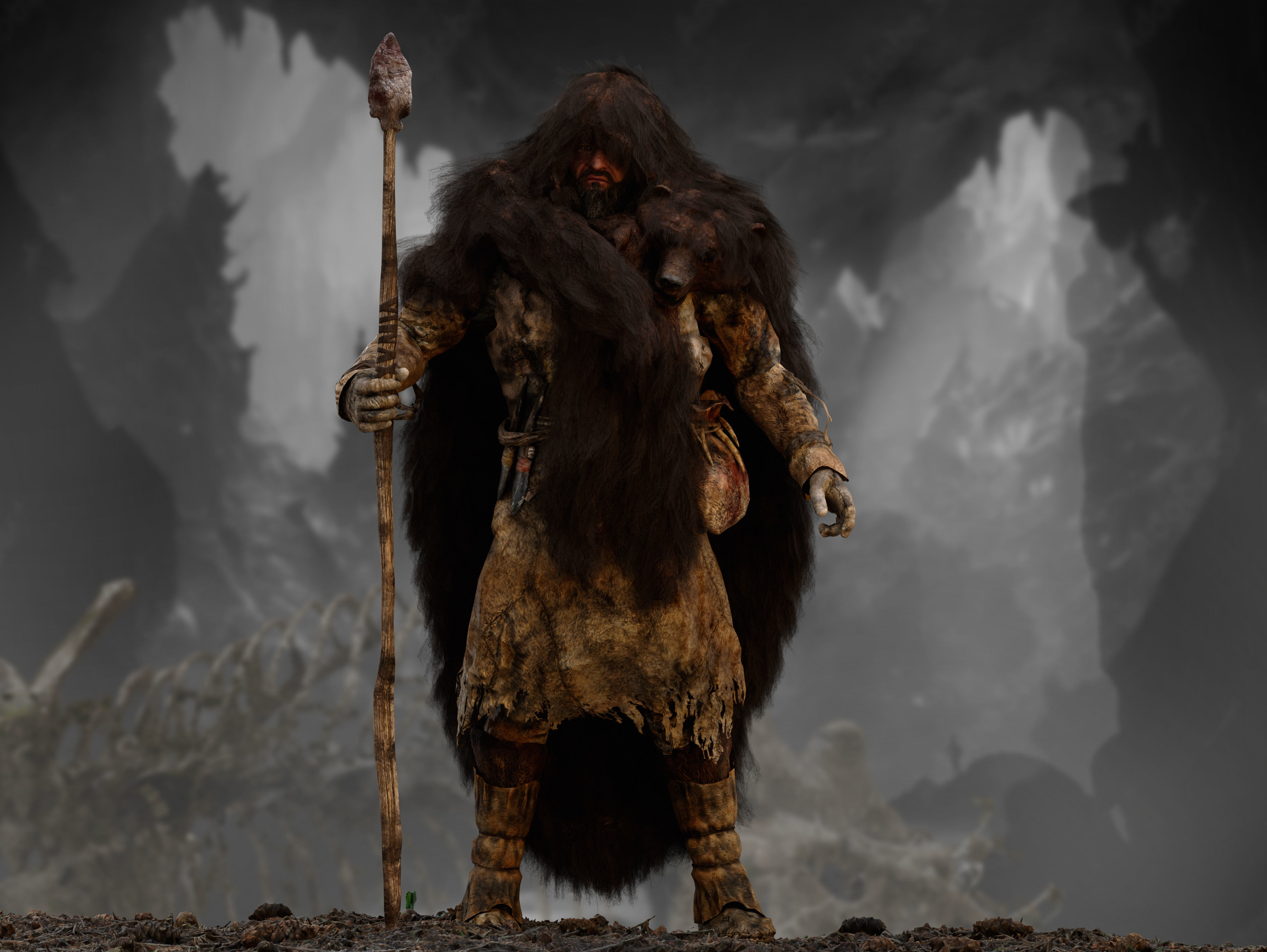 Ancient Cave Hunter Low-poly 3D model_8