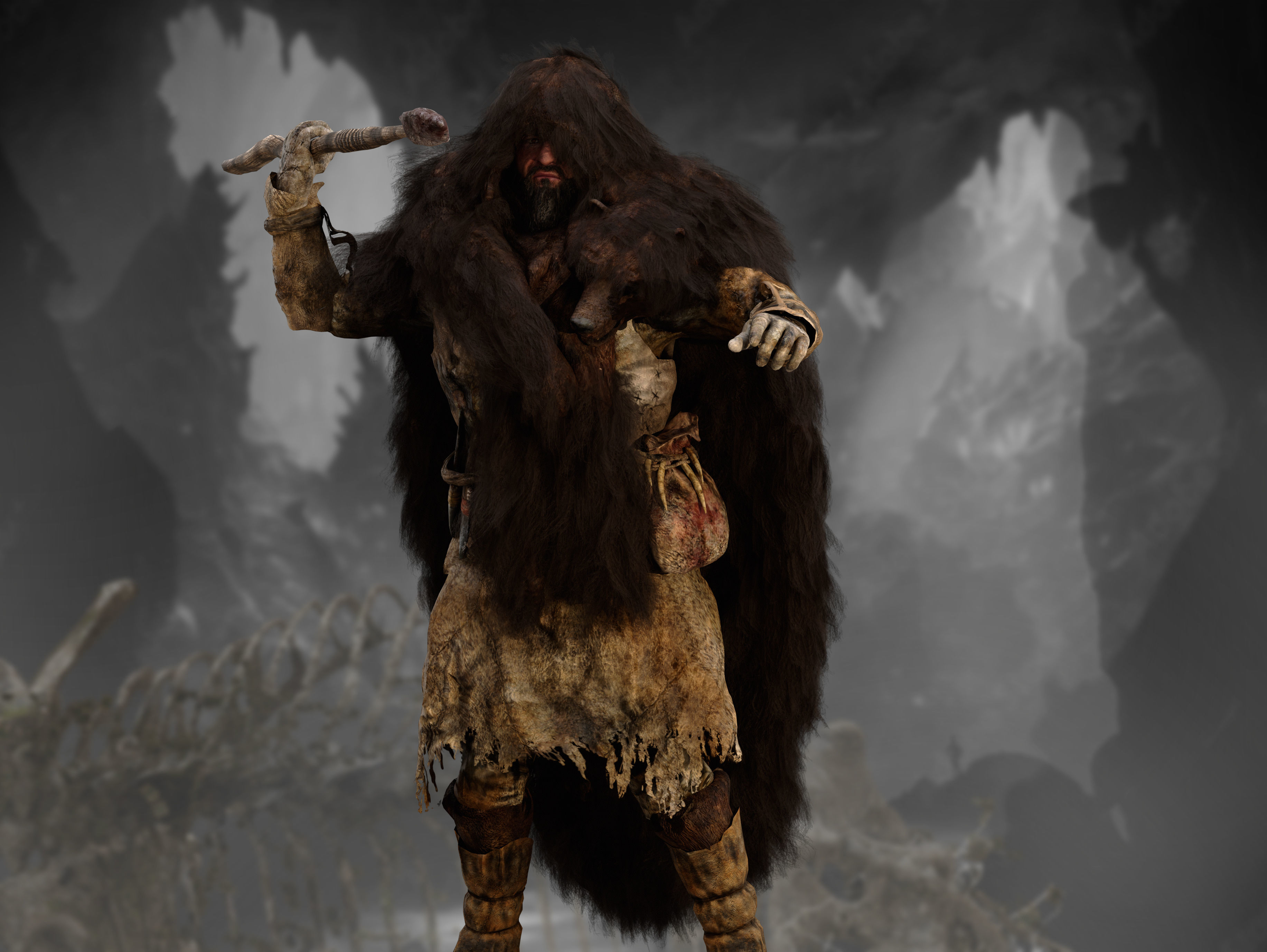 Ancient Cave Hunter Low-poly 3D model_4