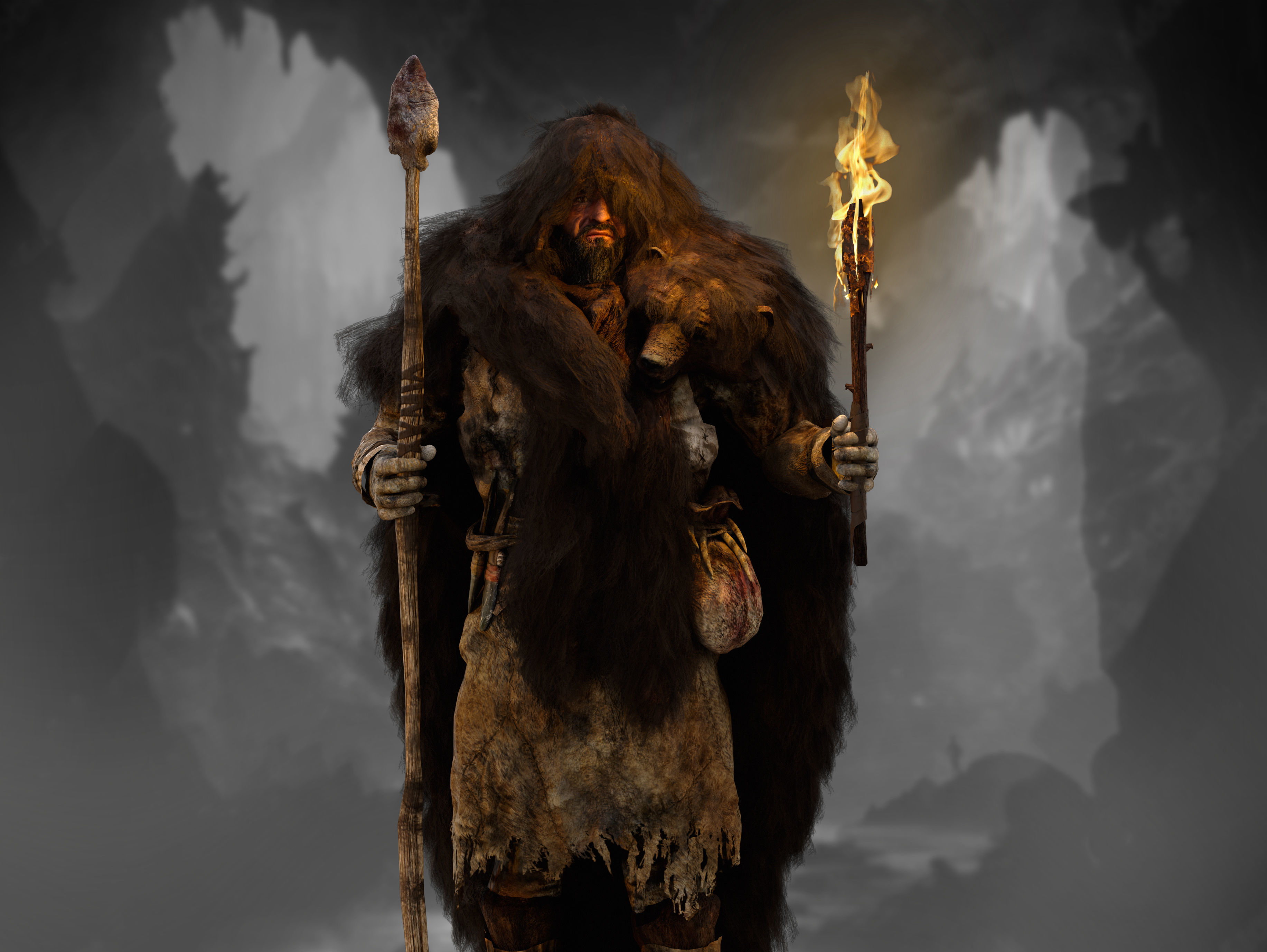 Ancient Cave Hunter Low-poly 3D model_6