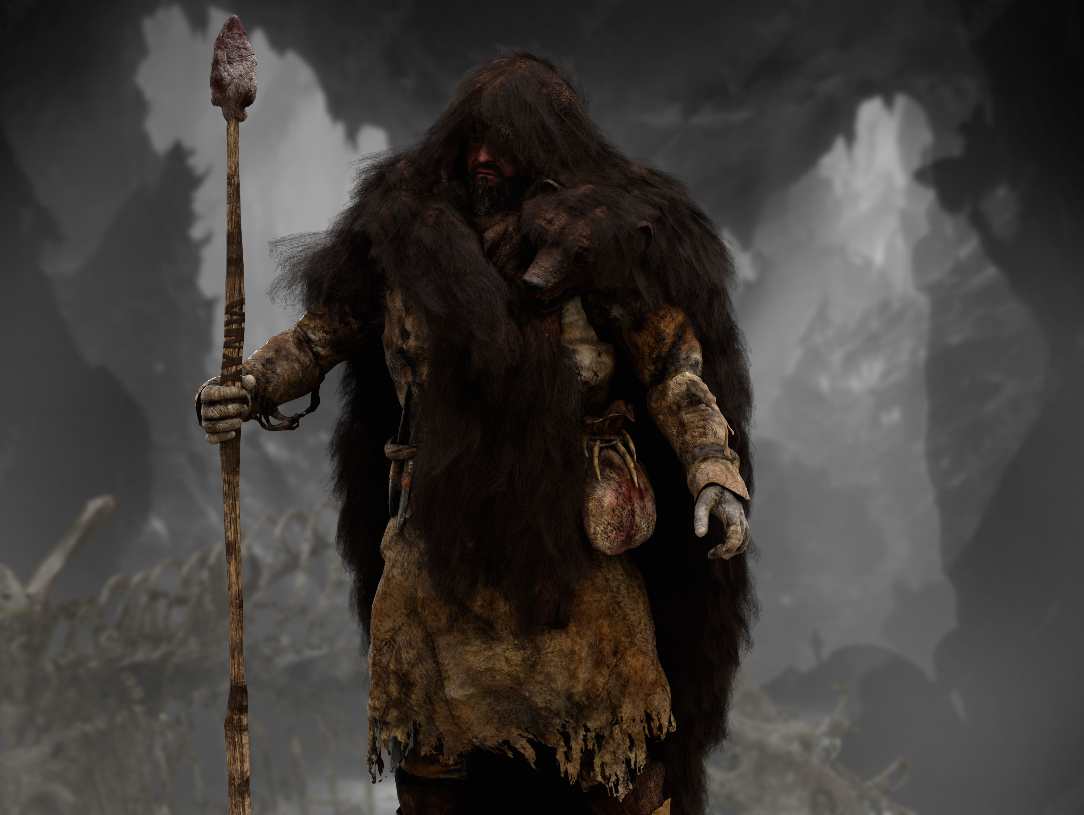 Ancient Cave Hunter Low-poly 3D model_3