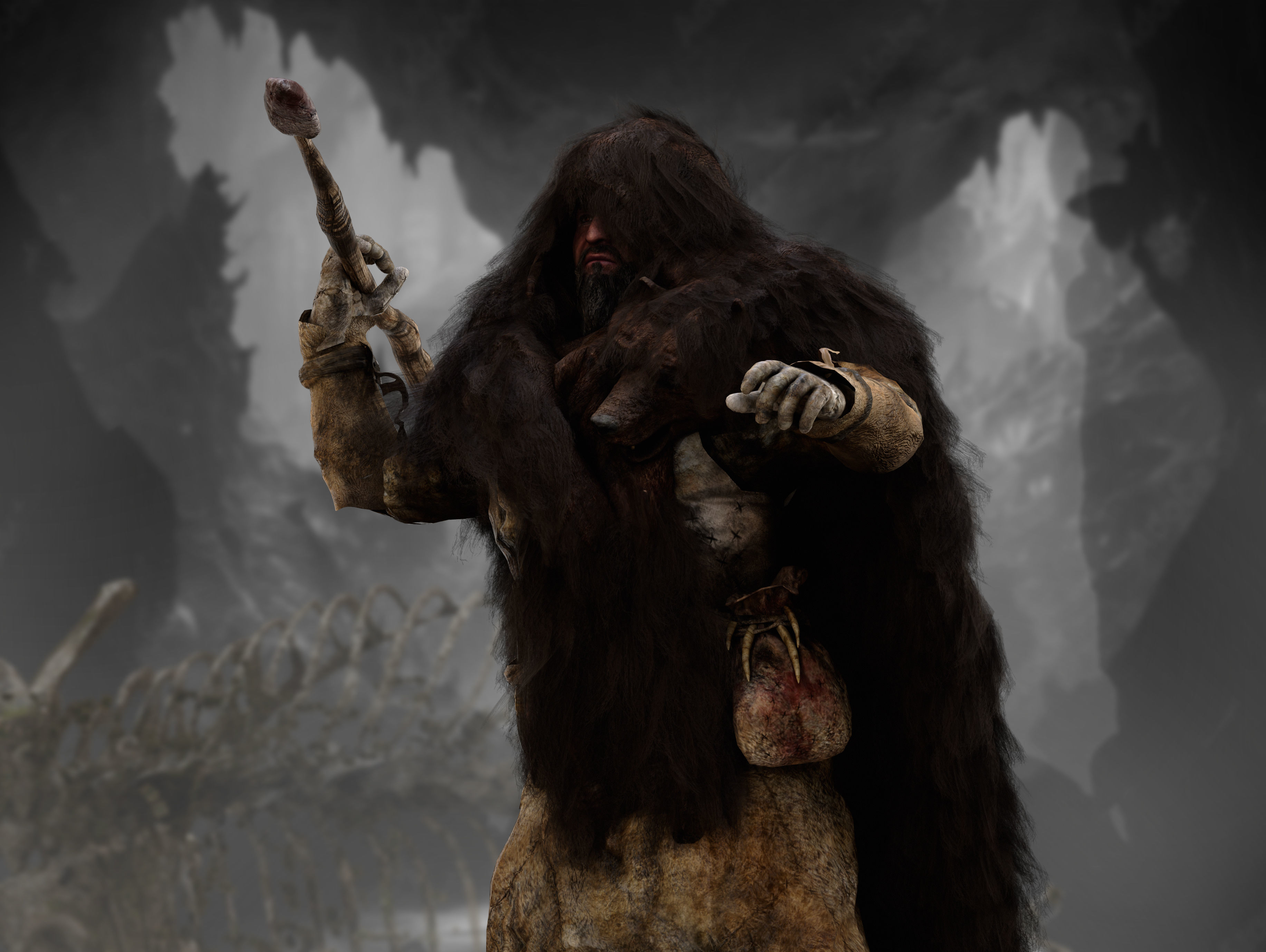 Ancient Cave Hunter Low-poly 3D model_2