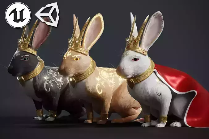 Fantasy Golden Rabbit Low-poly 3D model