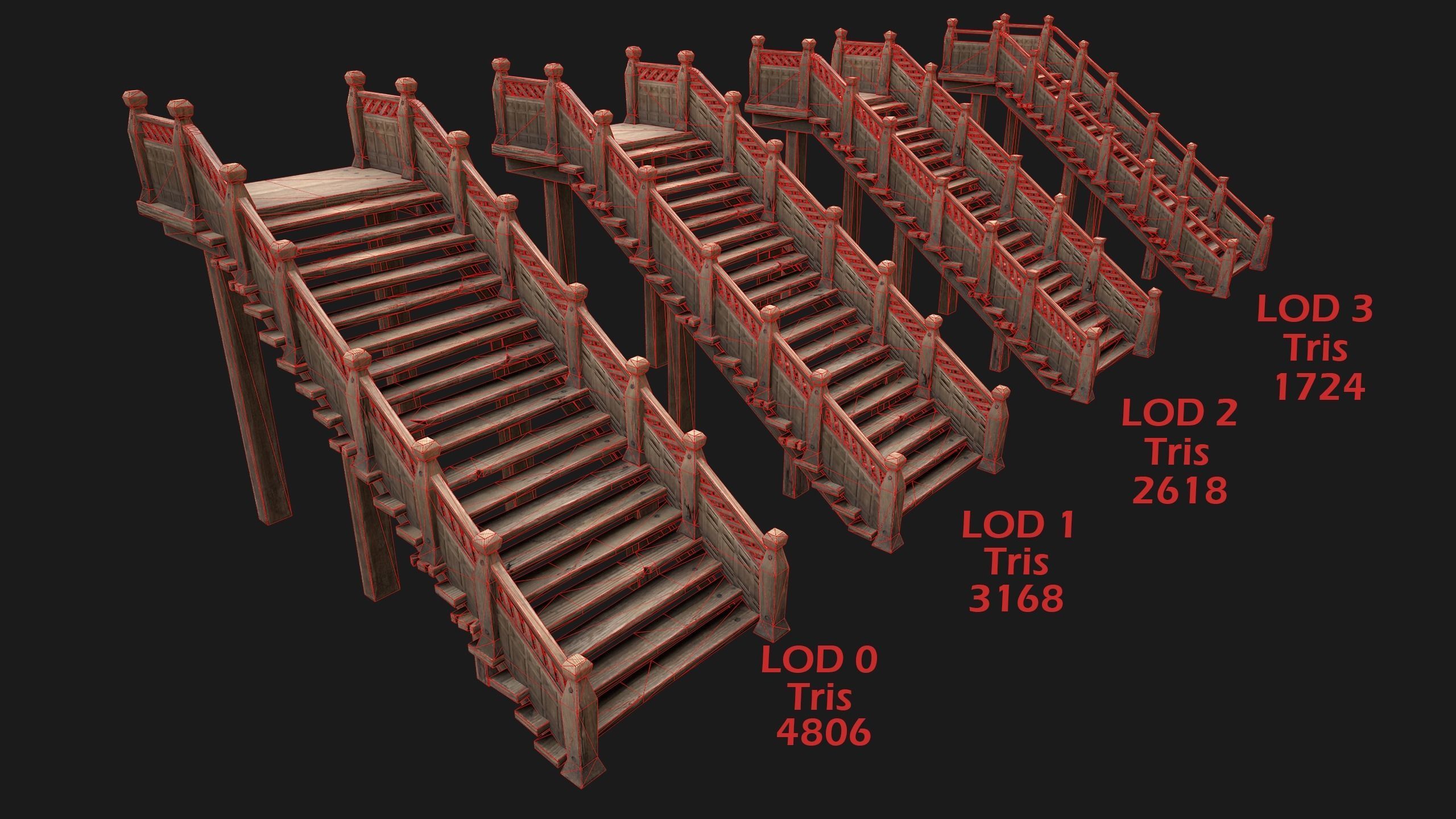 Wooden Staircase Medieval Low-poly 3D model_2