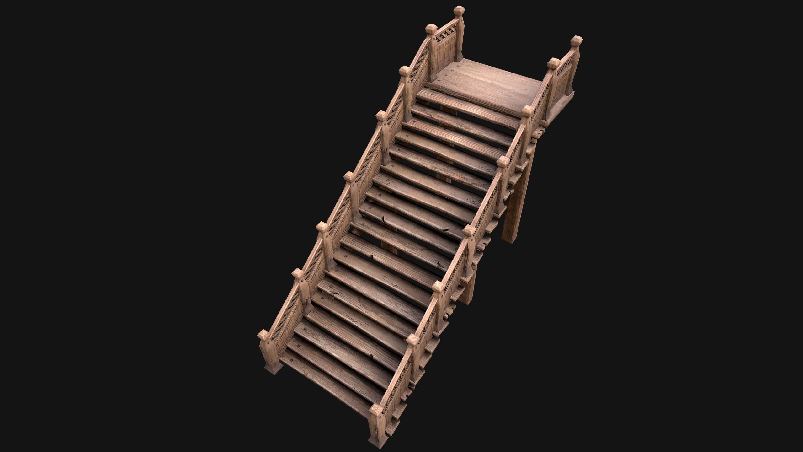 Wooden Staircase Medieval Low-poly 3D model_5