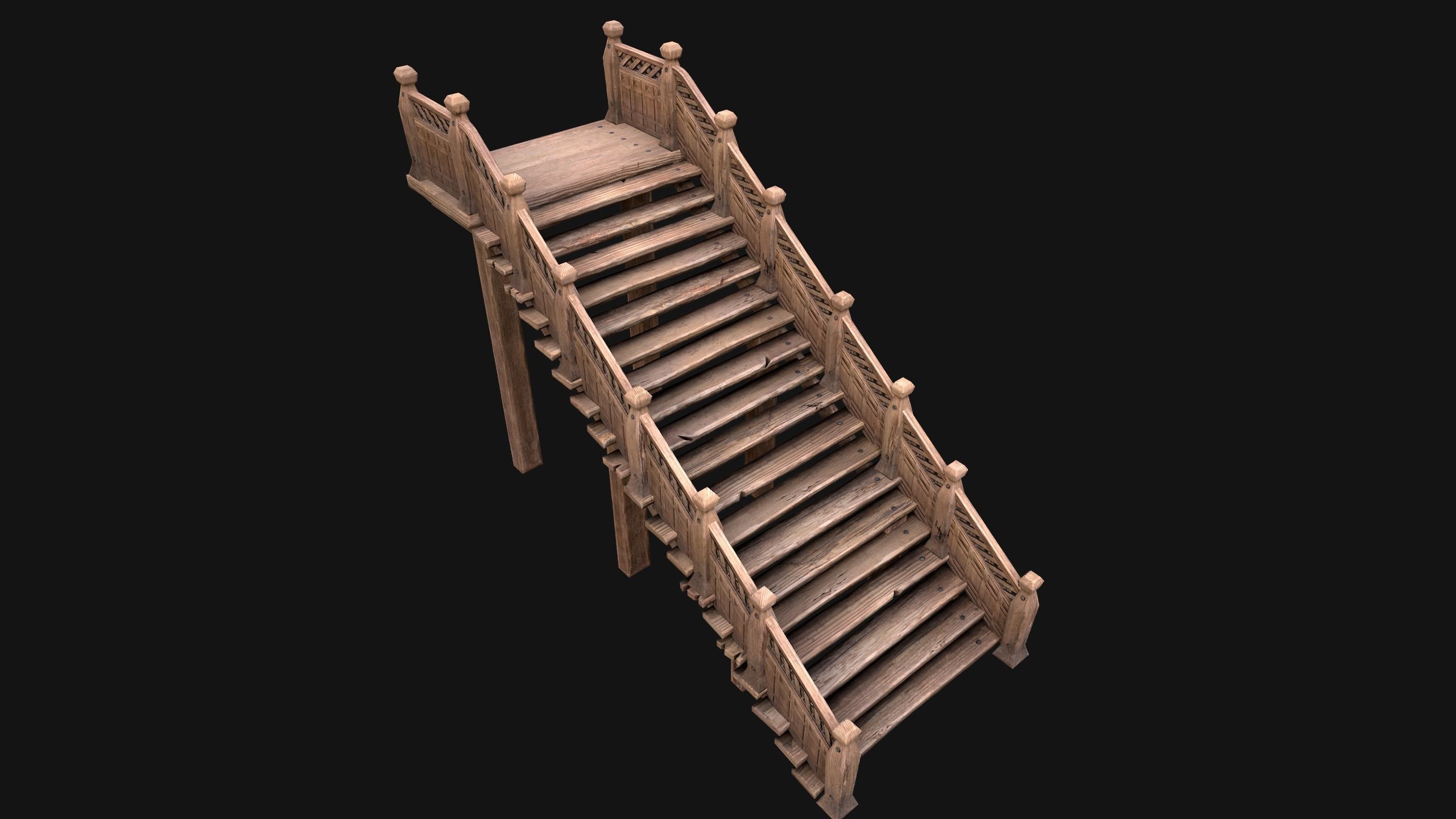 Wooden Staircase Medieval Low-poly 3D model_16