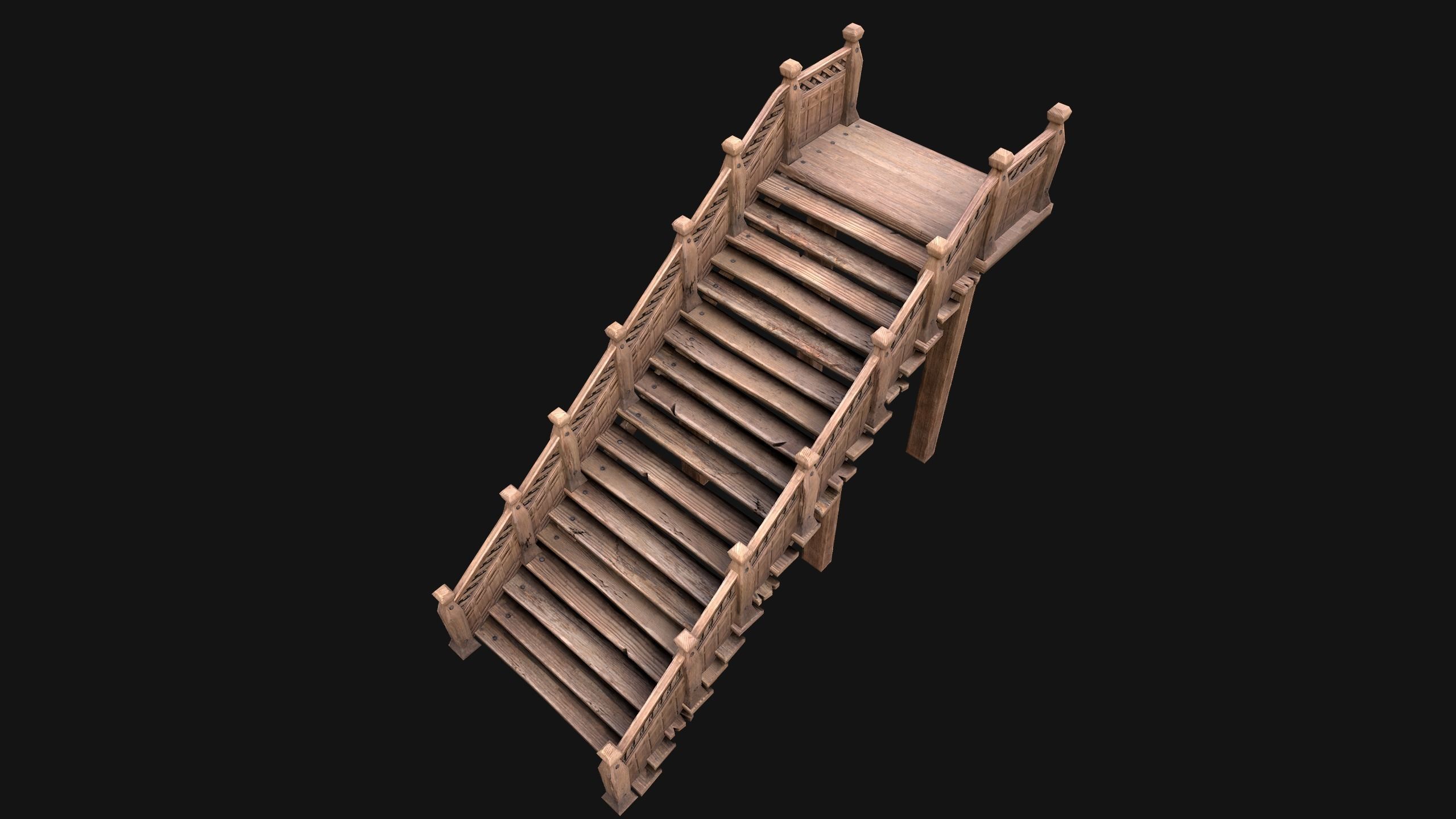 Wooden Staircase Medieval Low-poly 3D model_3