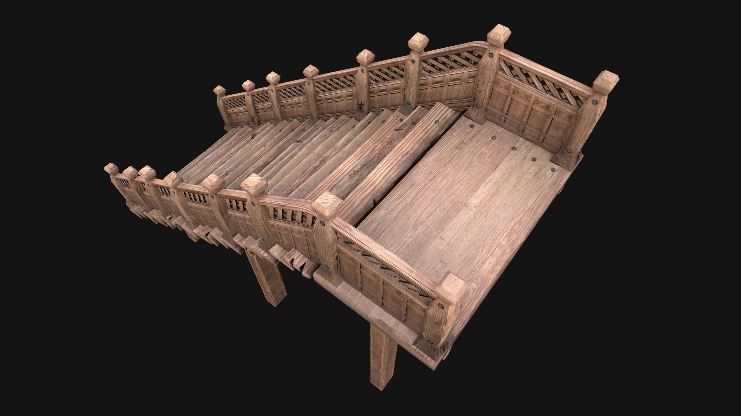 Wooden Staircase Medieval Low-poly 3D model_12