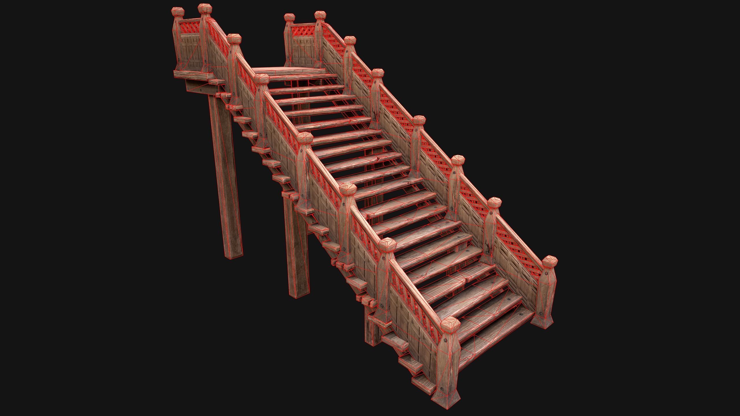 Wooden Staircase Medieval Low-poly 3D model_18