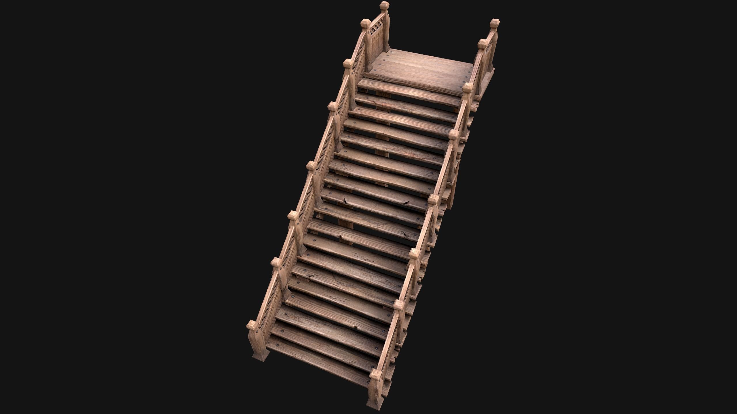 Wooden Staircase Medieval Low-poly 3D model_15