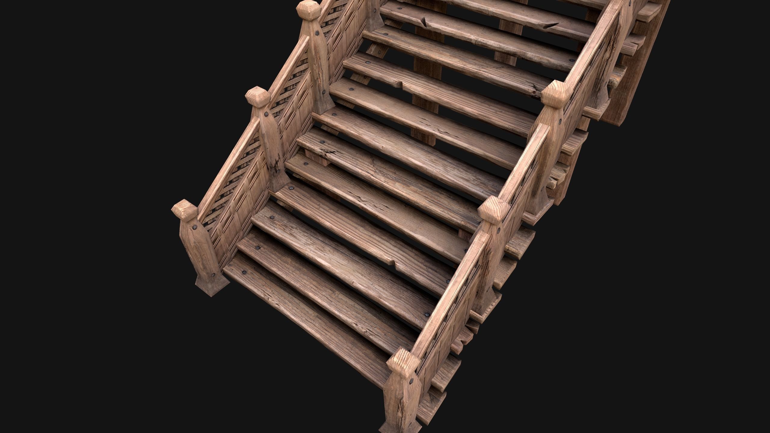 Wooden Staircase Medieval Low-poly 3D model_20