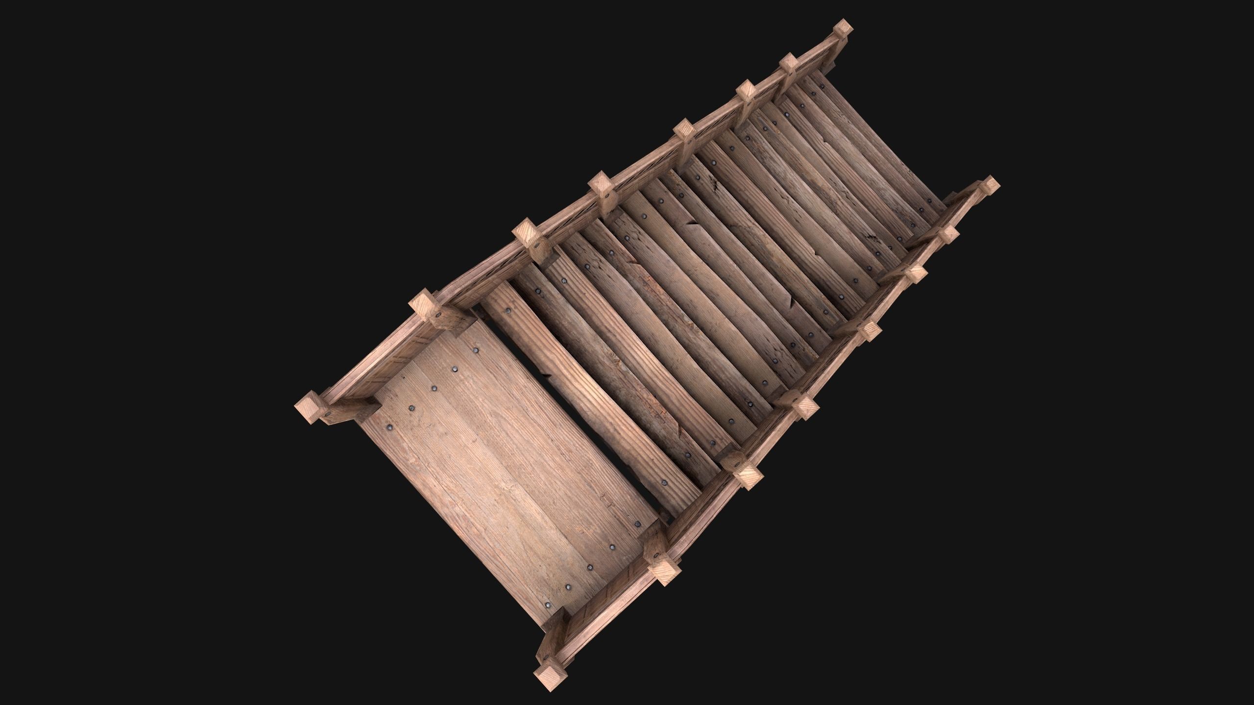 Wooden Staircase Medieval Low-poly 3D model_11