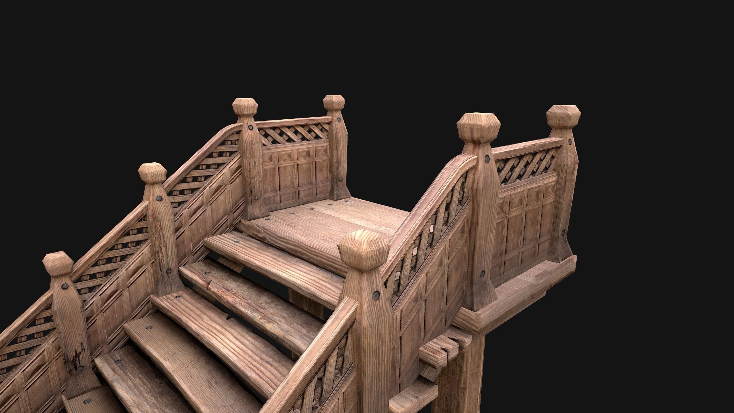 Wooden Staircase Medieval Low-poly 3D model_19