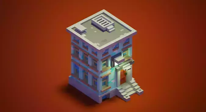 Voxel building 3d isometric low poly