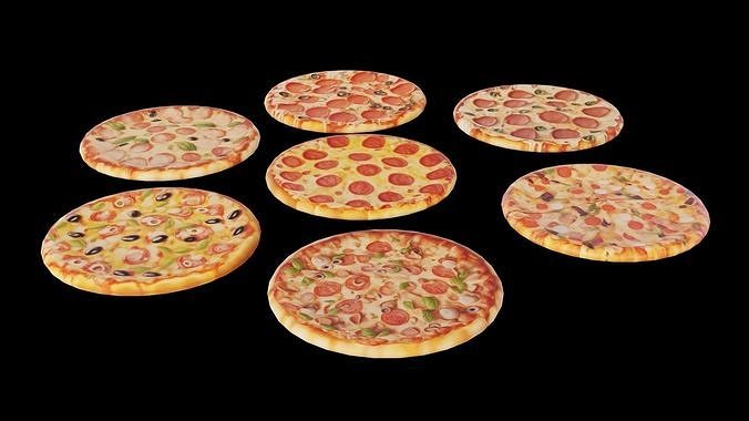 Pizza collection set fast food Low-poly 3D model 2