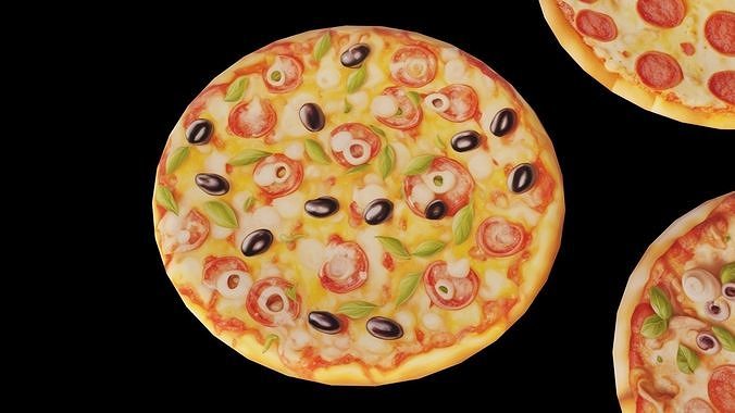 Pizza collection set fast food Low-poly 3D model 3
