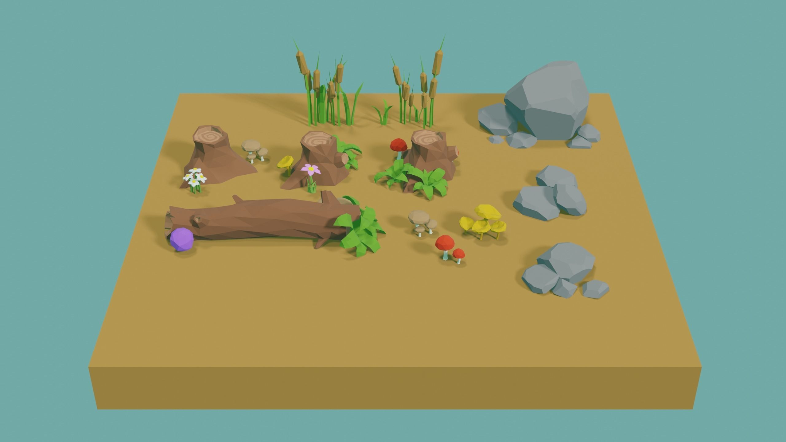 Low Poly Nature Environment with Trees - Rocks - Plants Free low-poly 3D model_13