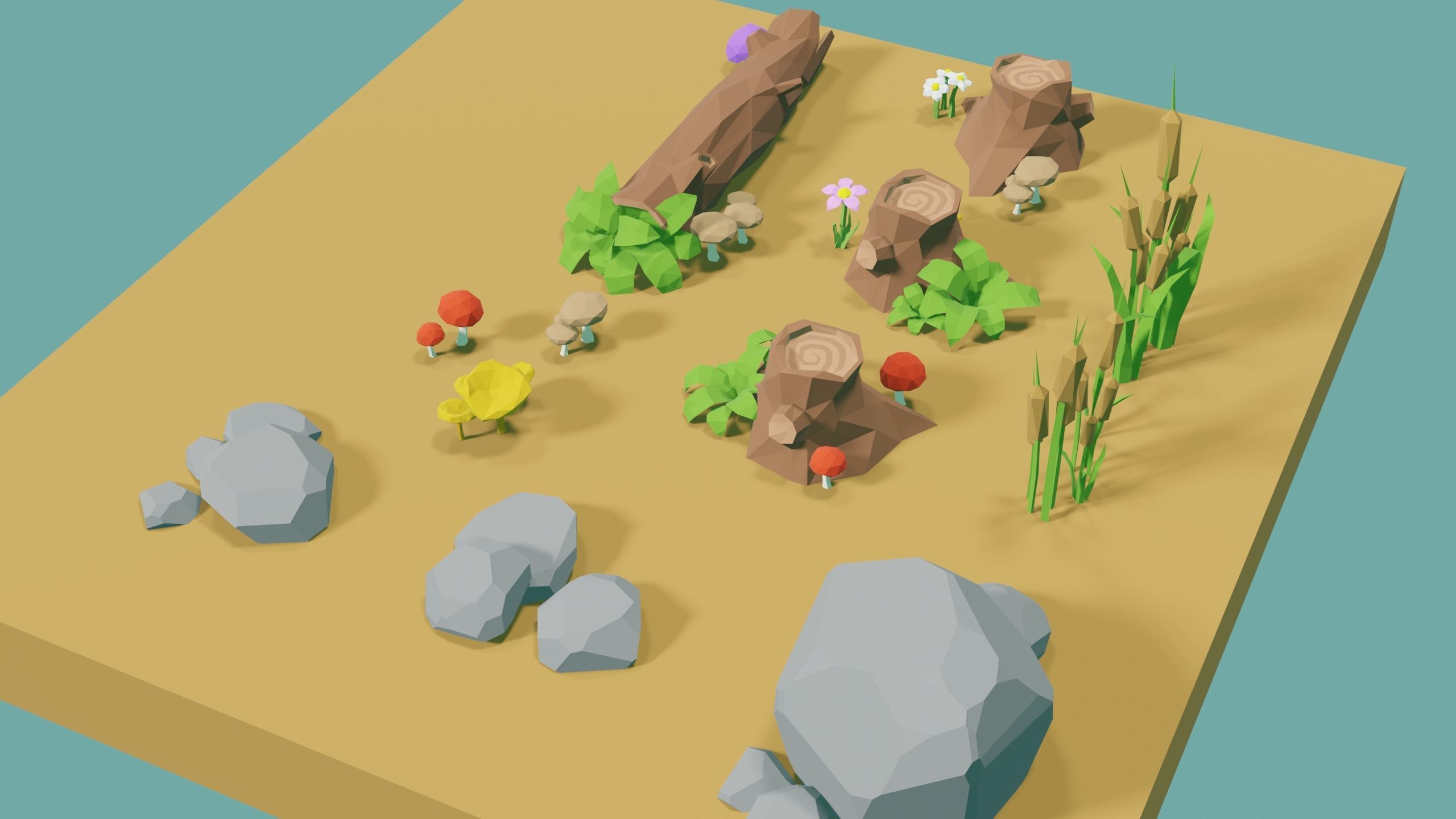 Low Poly Nature Environment with Trees - Rocks - Plants Free low-poly 3D model_20