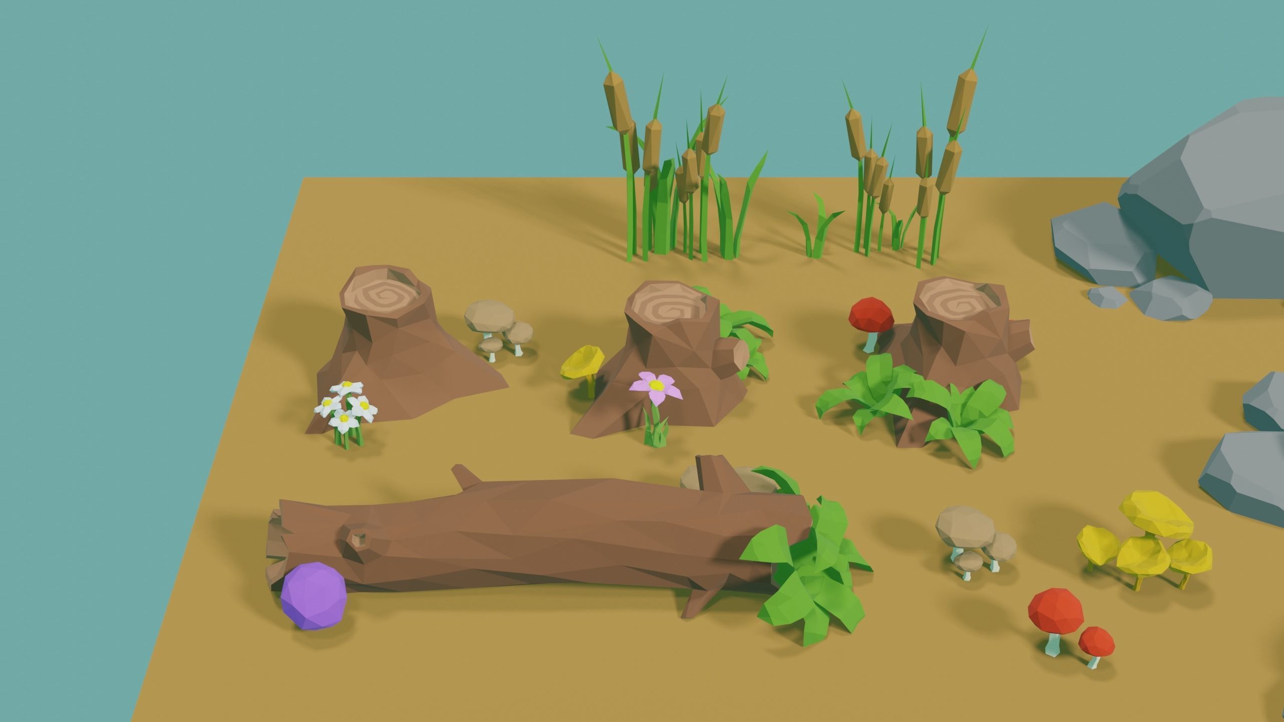 Low Poly Nature Environment with Trees - Rocks - Plants Free low-poly 3D model_21