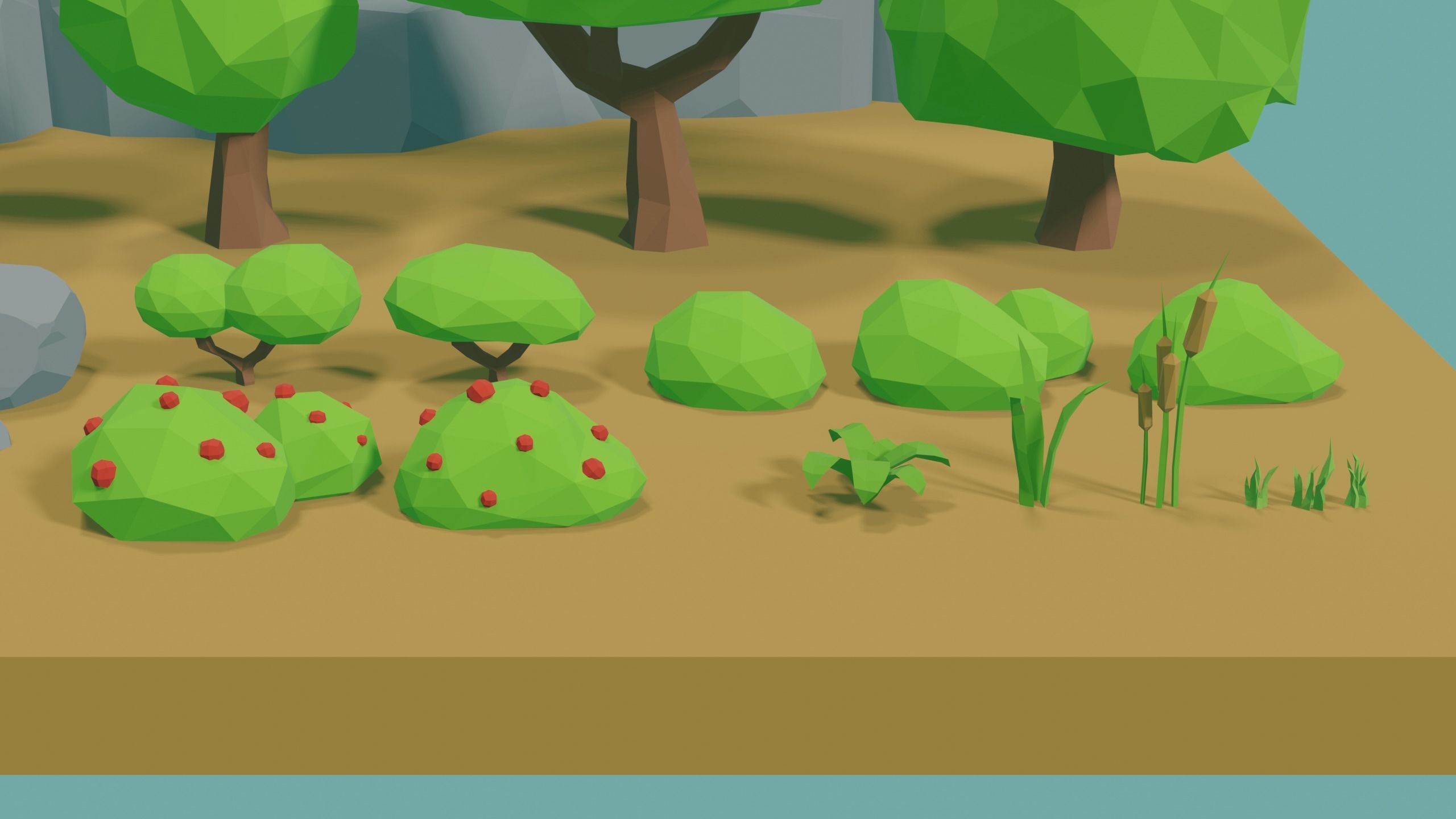 Low Poly Nature Environment with Trees - Rocks - Plants Free low-poly 3D model_11