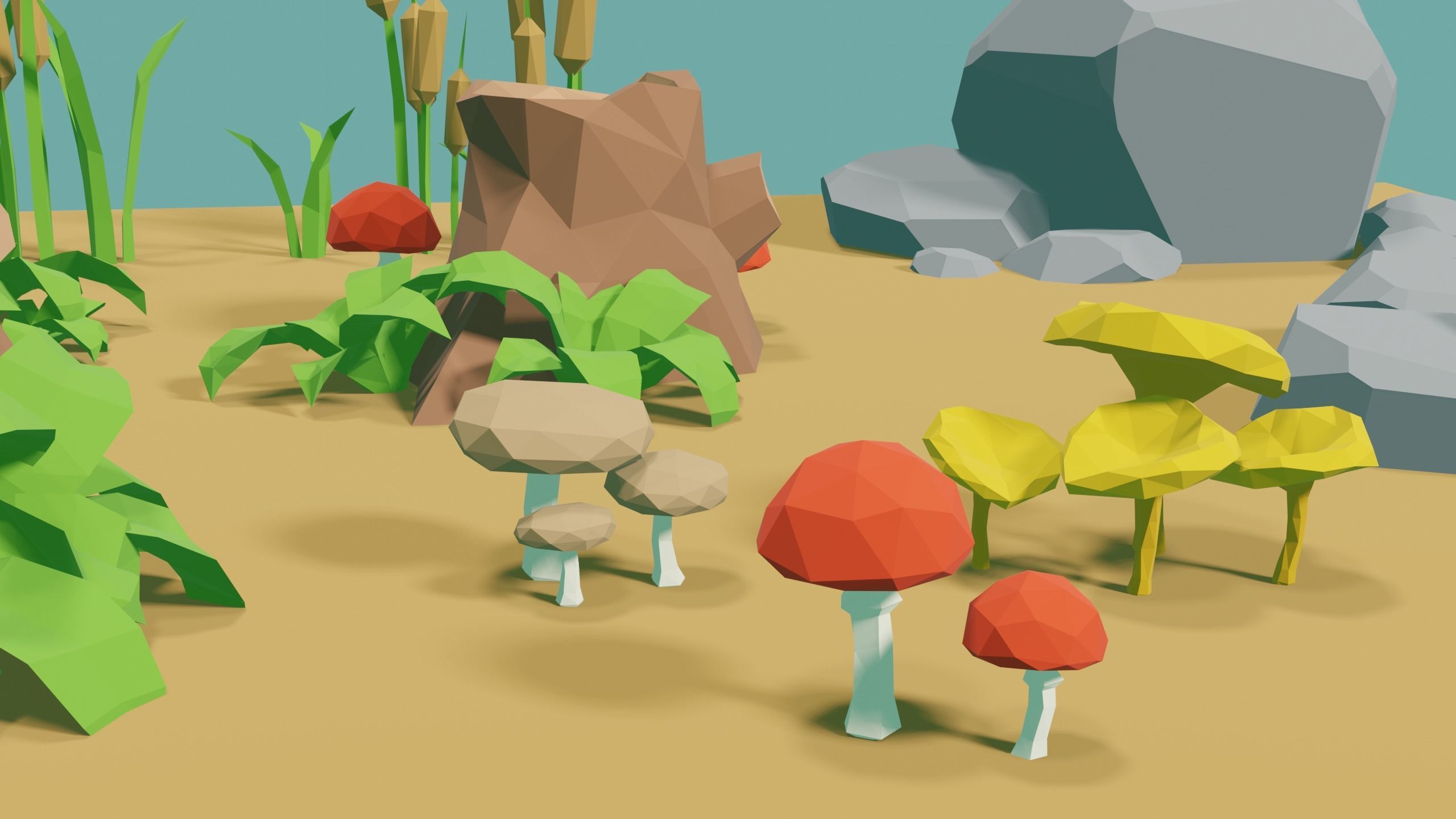 Low Poly Nature Environment with Trees - Rocks - Plants Free low-poly 3D model_19