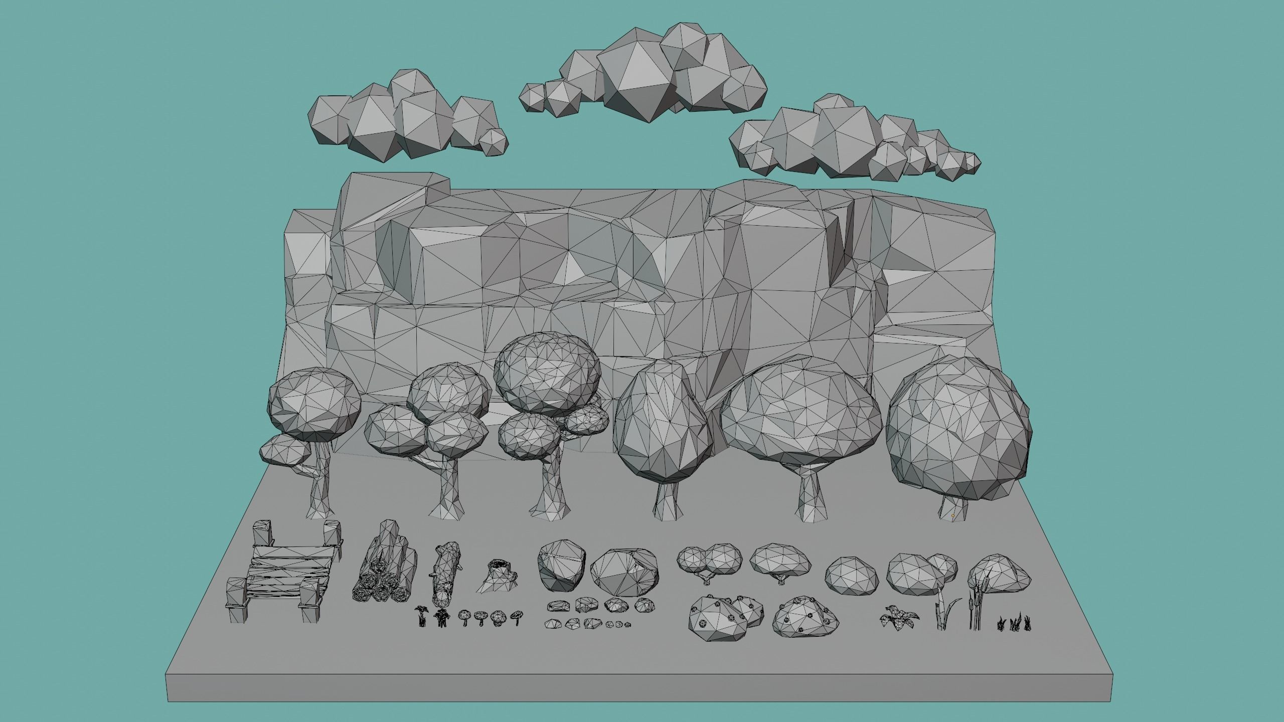 Low Poly Nature Environment with Trees - Rocks - Plants Free low-poly 3D model_7