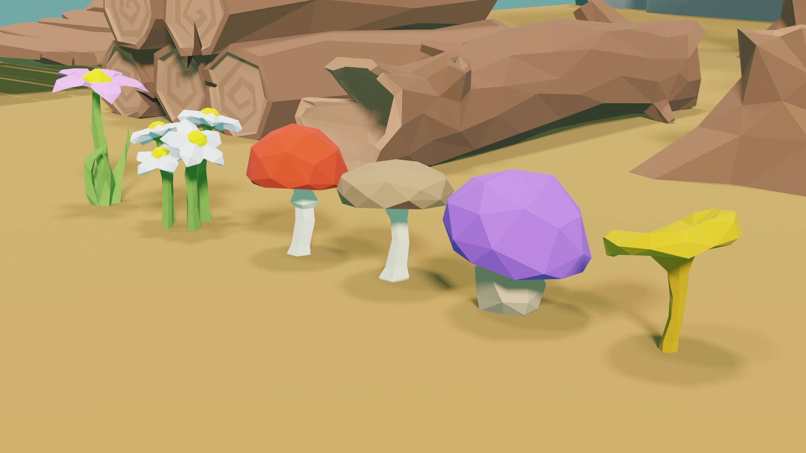 Low Poly Nature Environment with Trees - Rocks - Plants Free low-poly 3D model_9