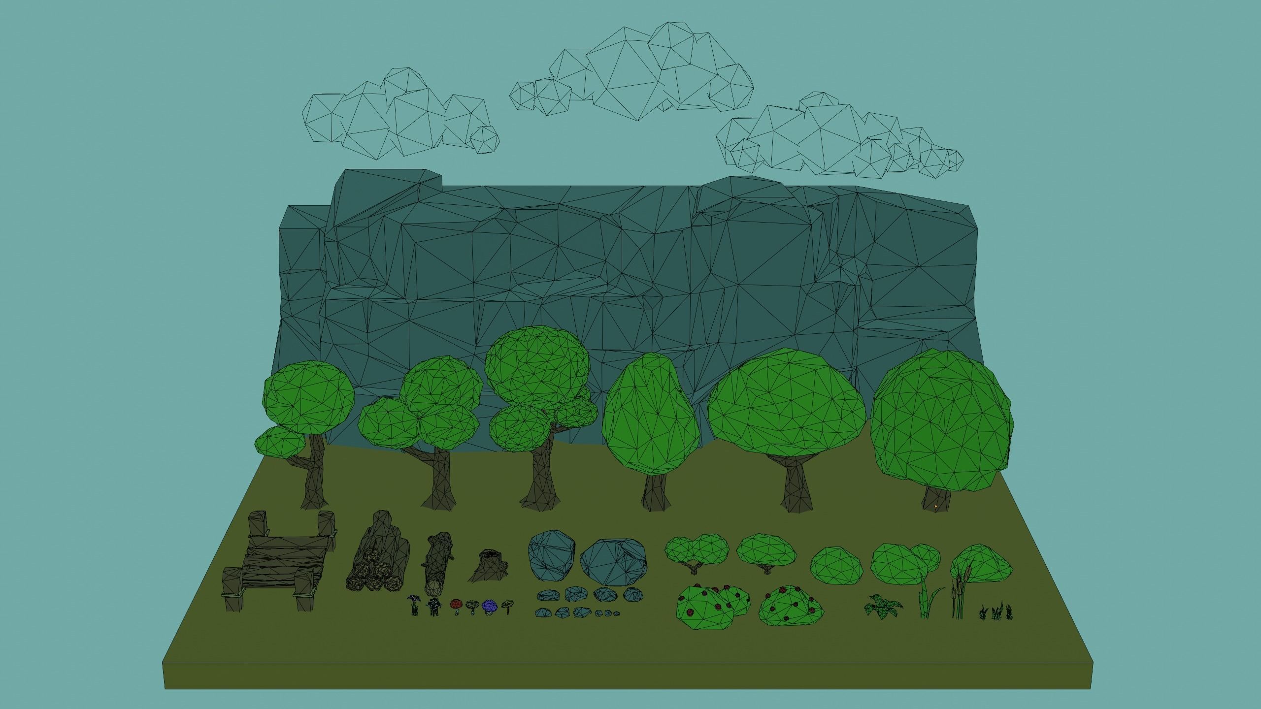 Low Poly Nature Environment with Trees - Rocks - Plants Free low-poly 3D model_6