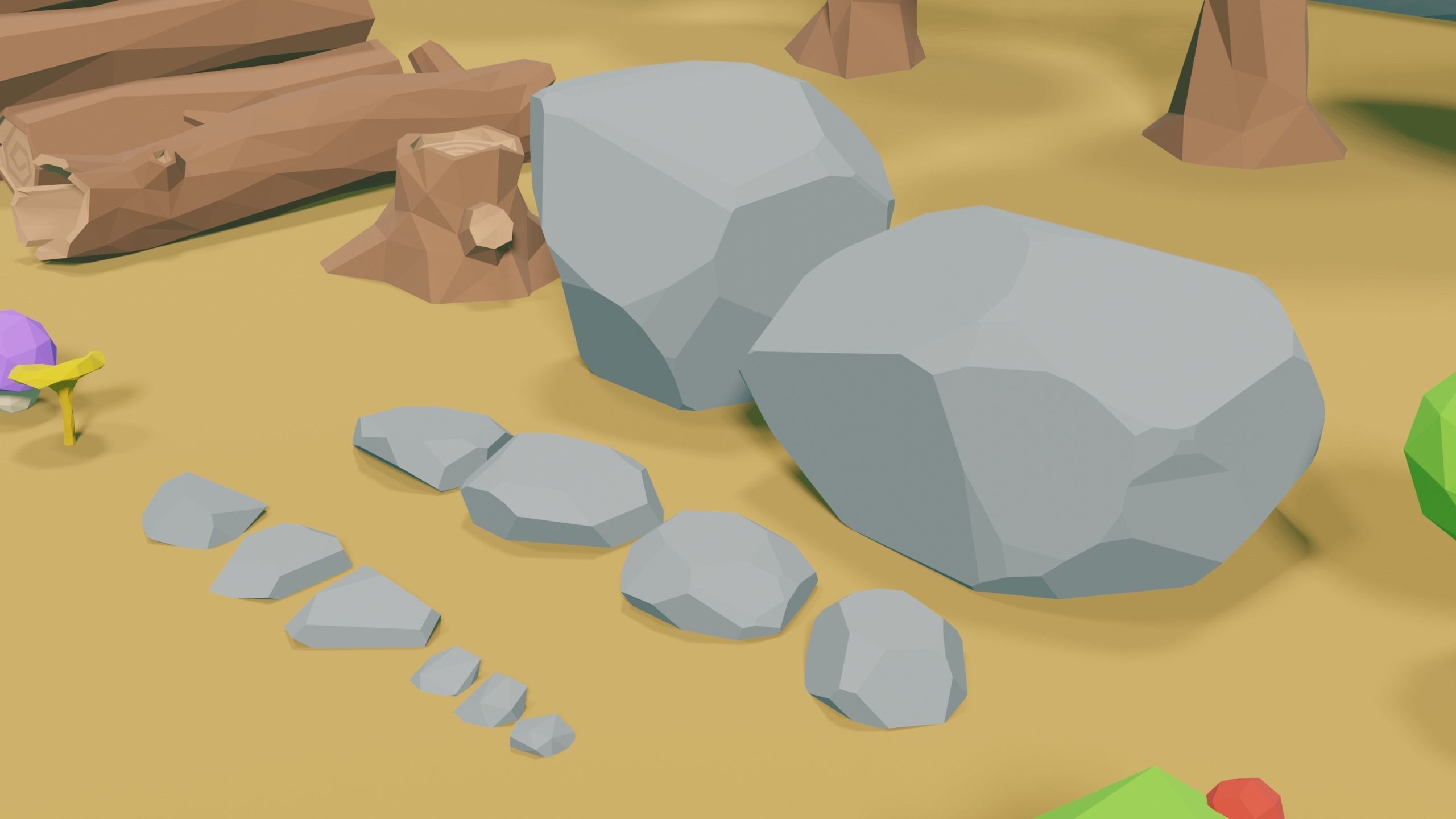 Low Poly Nature Environment with Trees - Rocks - Plants Free low-poly 3D model_10