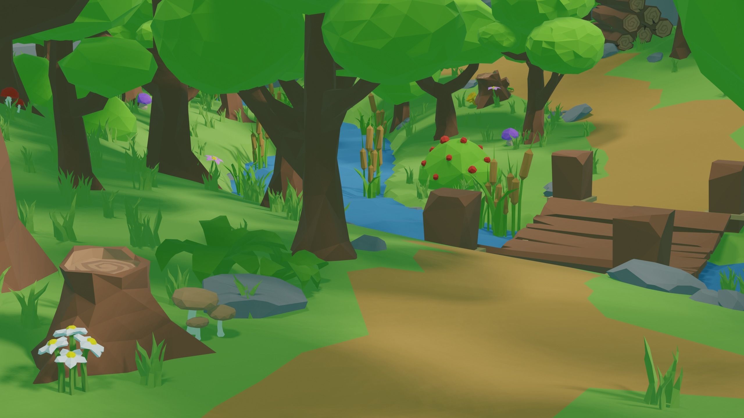 Low Poly Nature Environment with Trees - Rocks - Plants Free low-poly 3D model_26