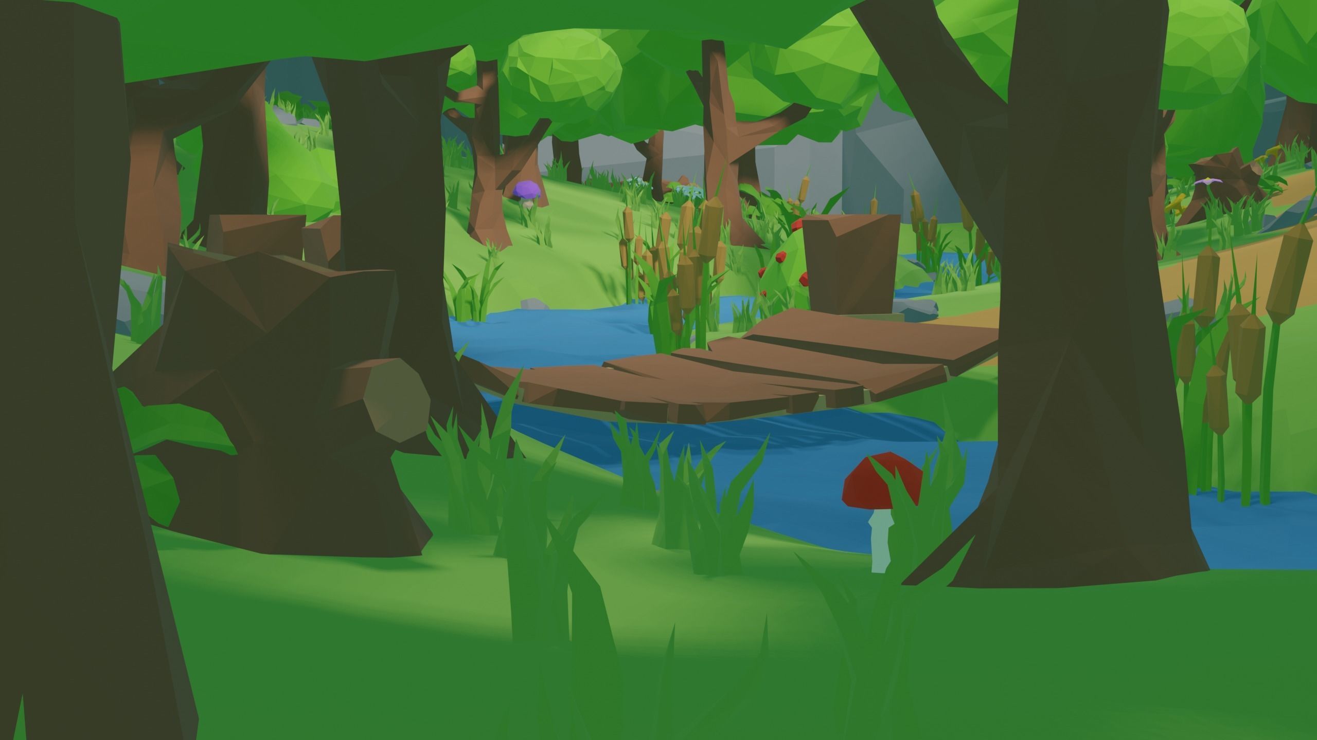 Low Poly Nature Environment with Trees - Rocks - Plants Free low-poly 3D model_27