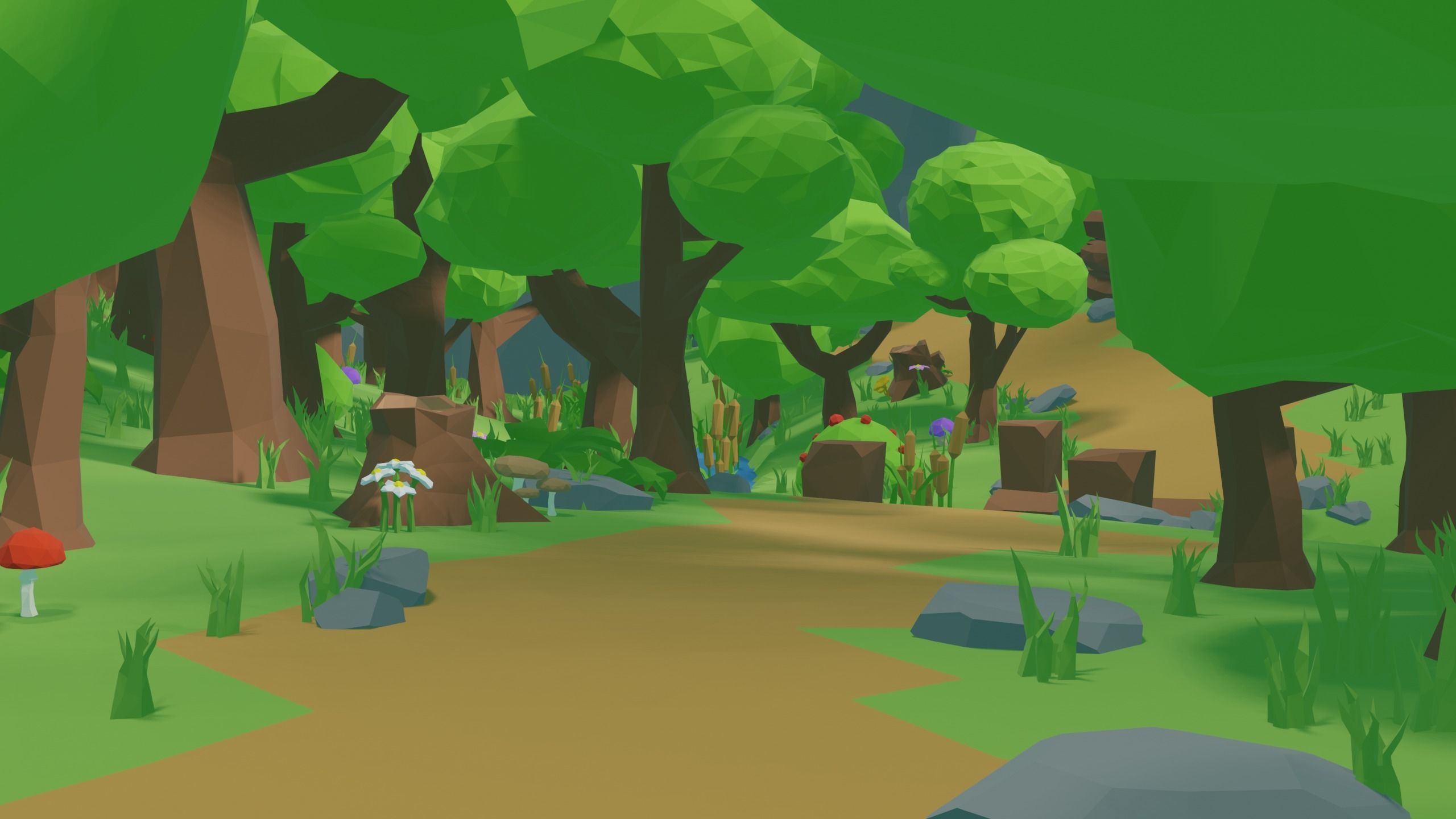 Low Poly Nature Environment with Trees - Rocks - Plants Free low-poly 3D model_25