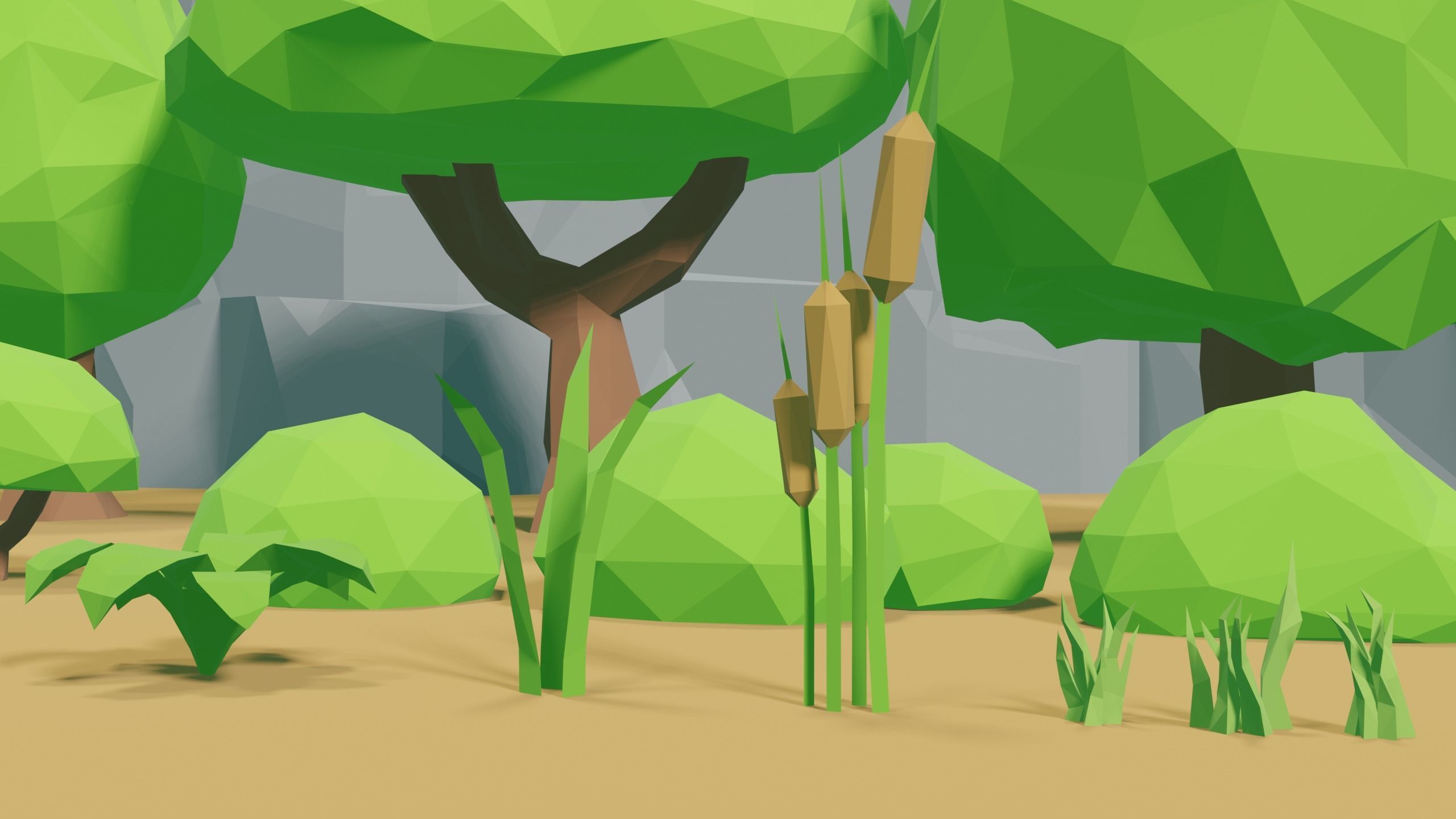 Low Poly Nature Environment with Trees - Rocks - Plants Free low-poly 3D model_12
