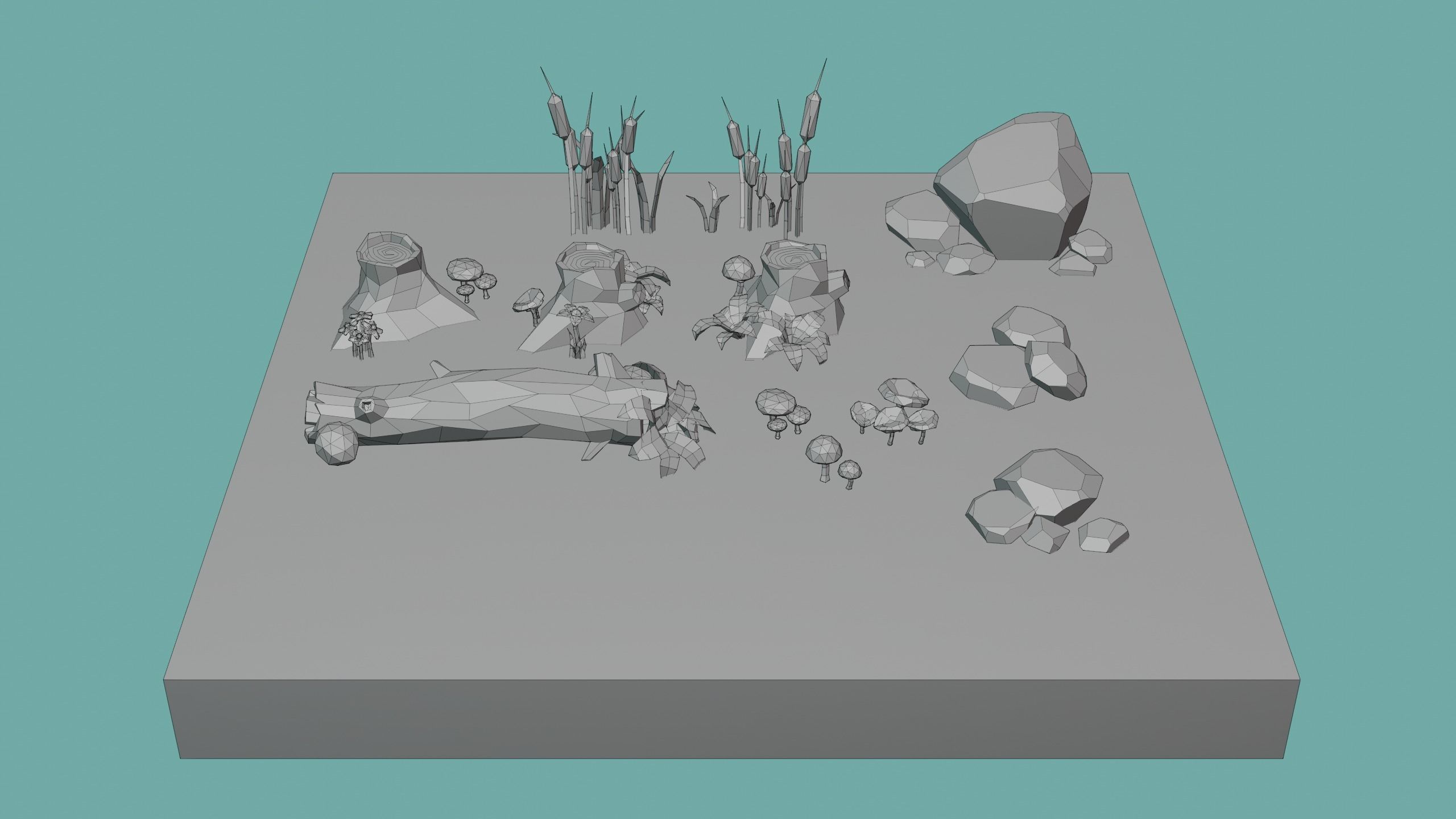 Low Poly Nature Environment with Trees - Rocks - Plants Free low-poly 3D model_17