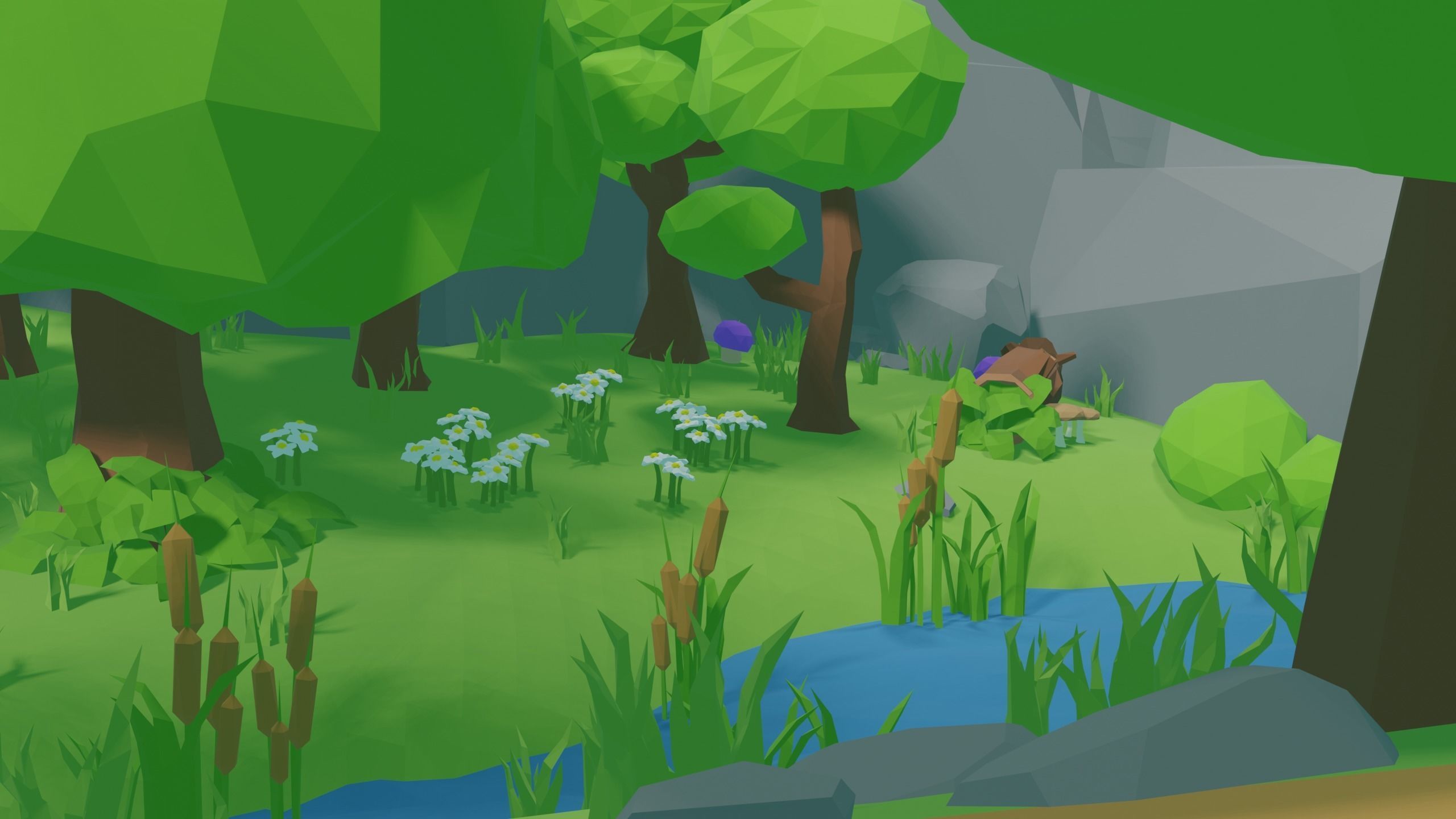 Low Poly Nature Environment with Trees - Rocks - Plants Free low-poly 3D model_28