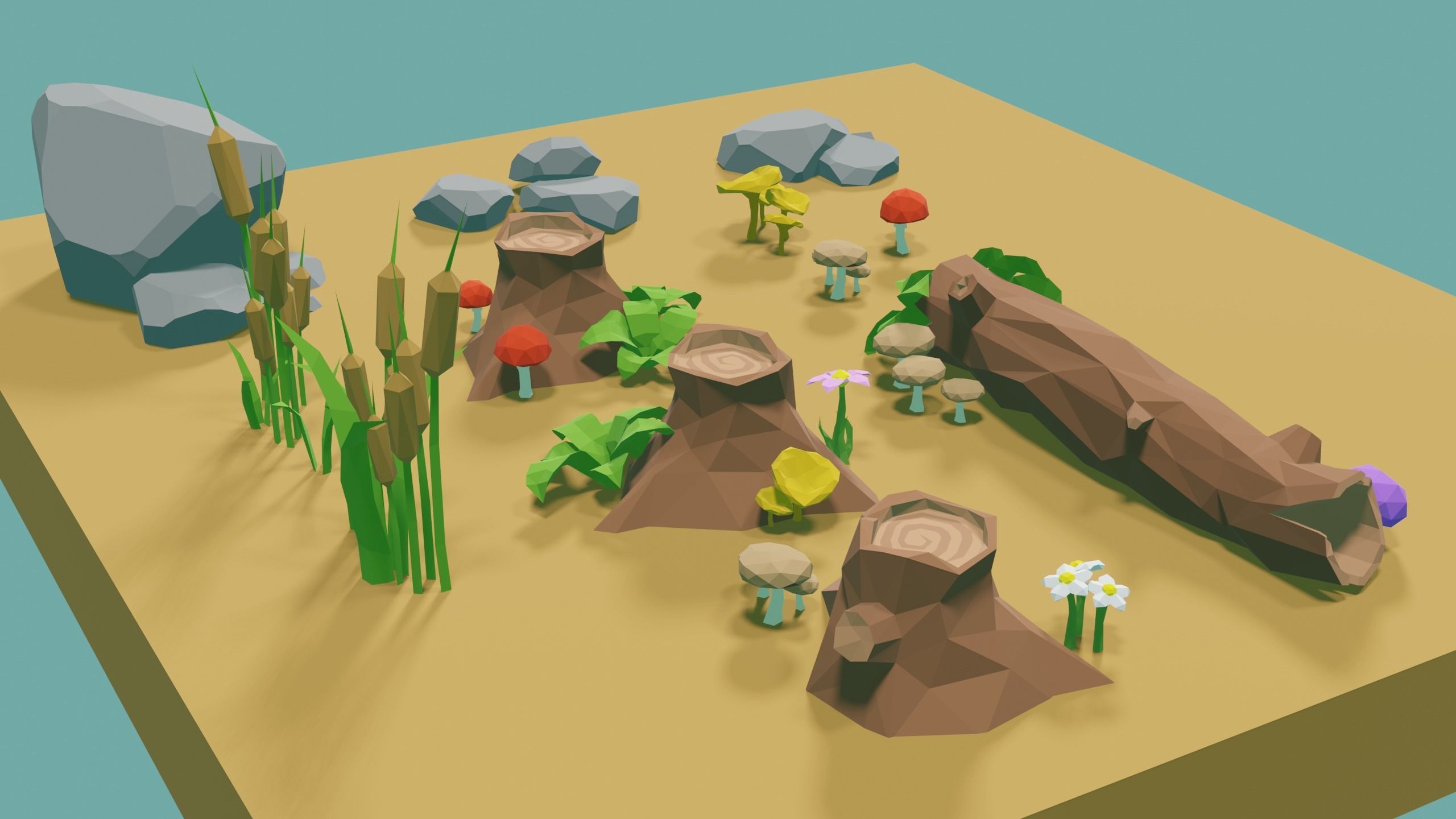 Low Poly Nature Environment with Trees - Rocks - Plants Free low-poly 3D model_18