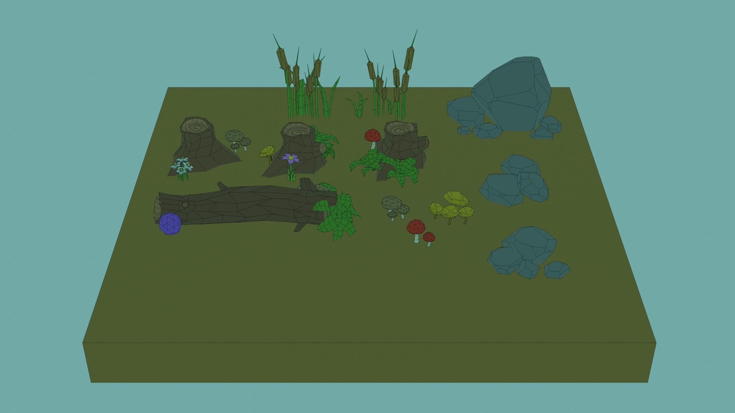 Low Poly Nature Environment with Trees - Rocks - Plants Free low-poly 3D model_16