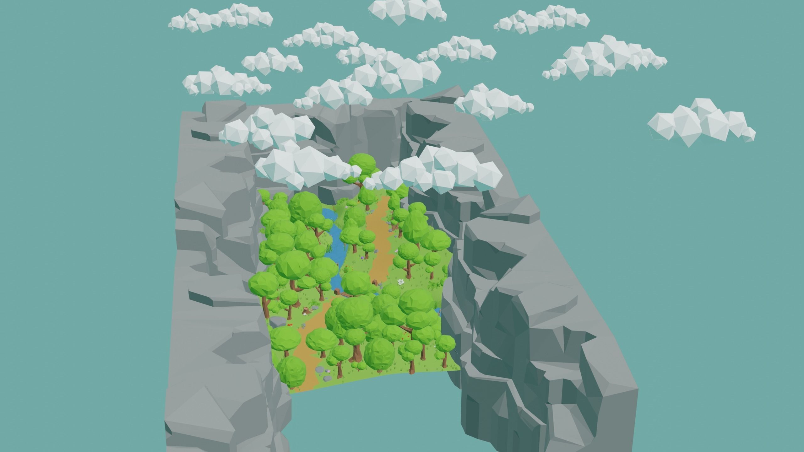 Low Poly Nature Environment with Trees - Rocks - Plants Free low-poly 3D model_22