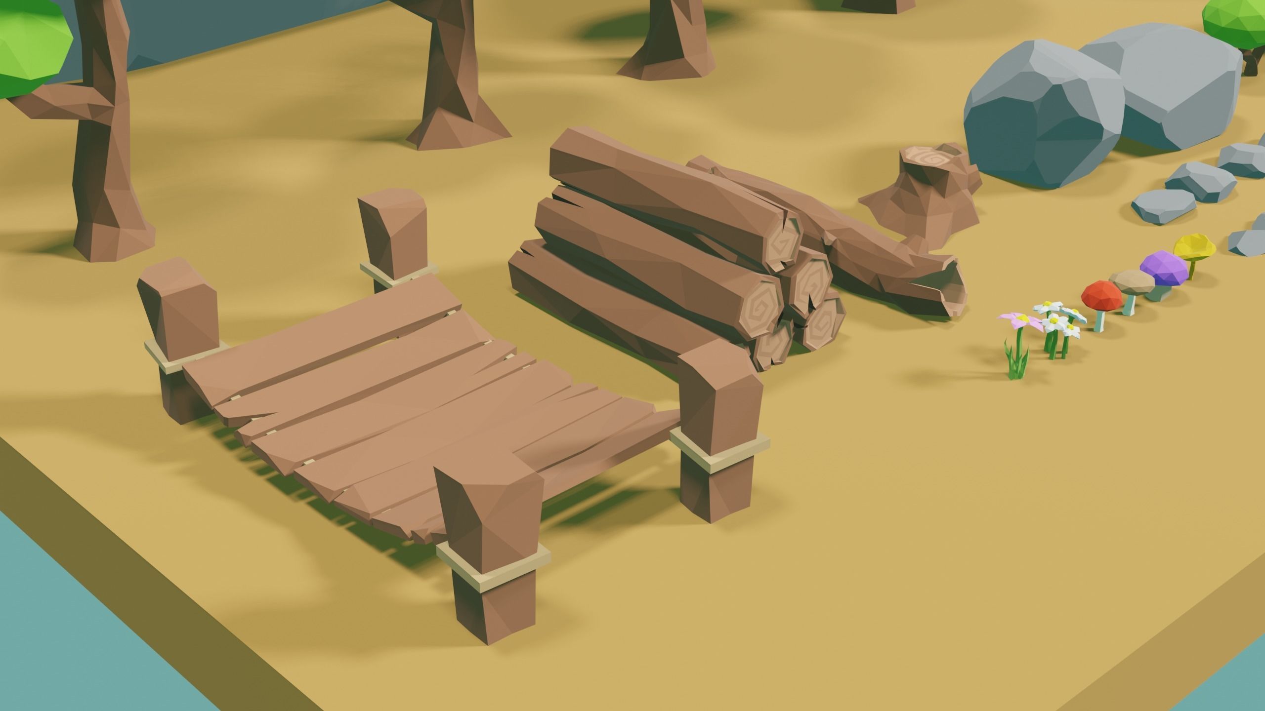 Low Poly Nature Environment with Trees - Rocks - Plants Free low-poly 3D model_8