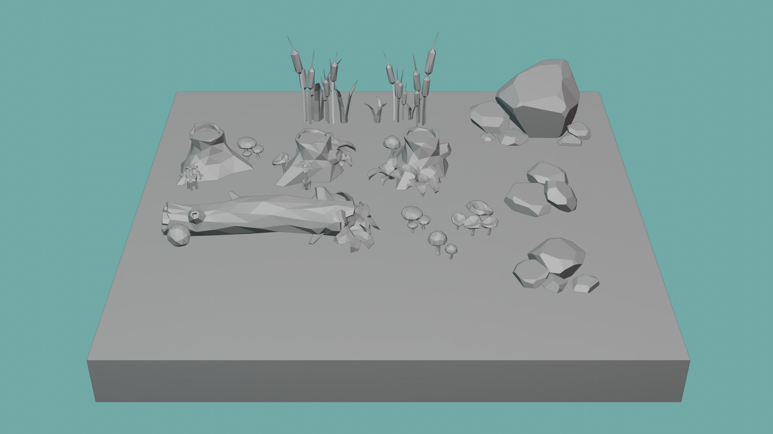 Low Poly Nature Environment with Trees - Rocks - Plants Free low-poly 3D model_14