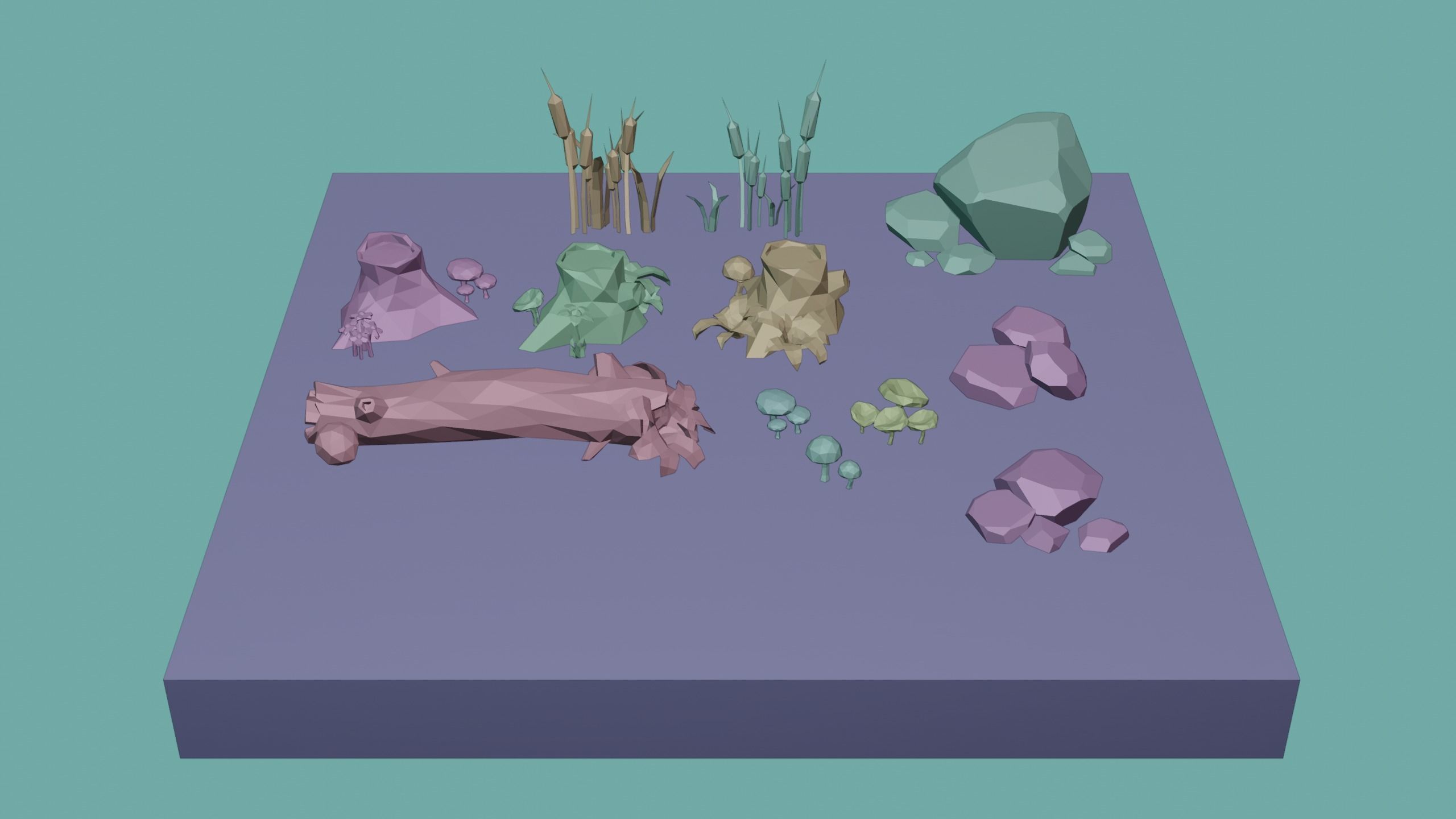 Low Poly Nature Environment with Trees - Rocks - Plants Free low-poly 3D model_15