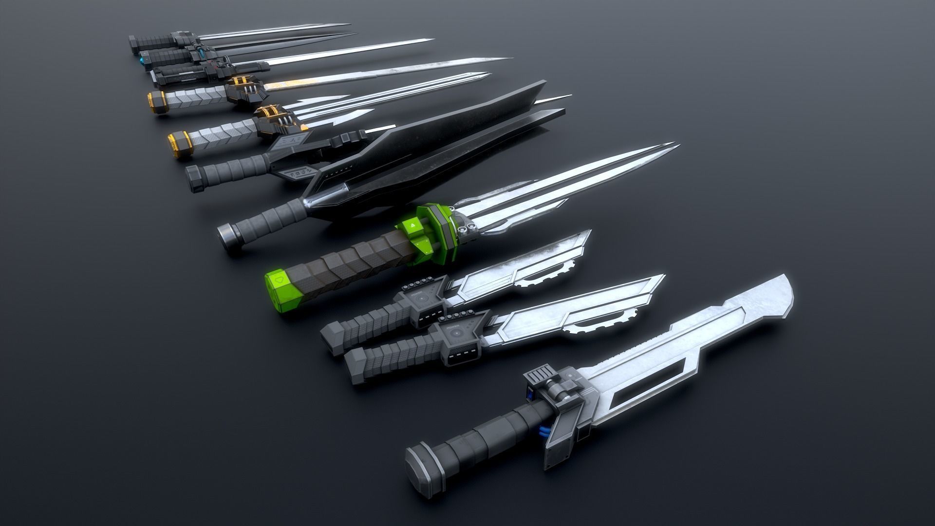 cyberpunk swords 3D model_2