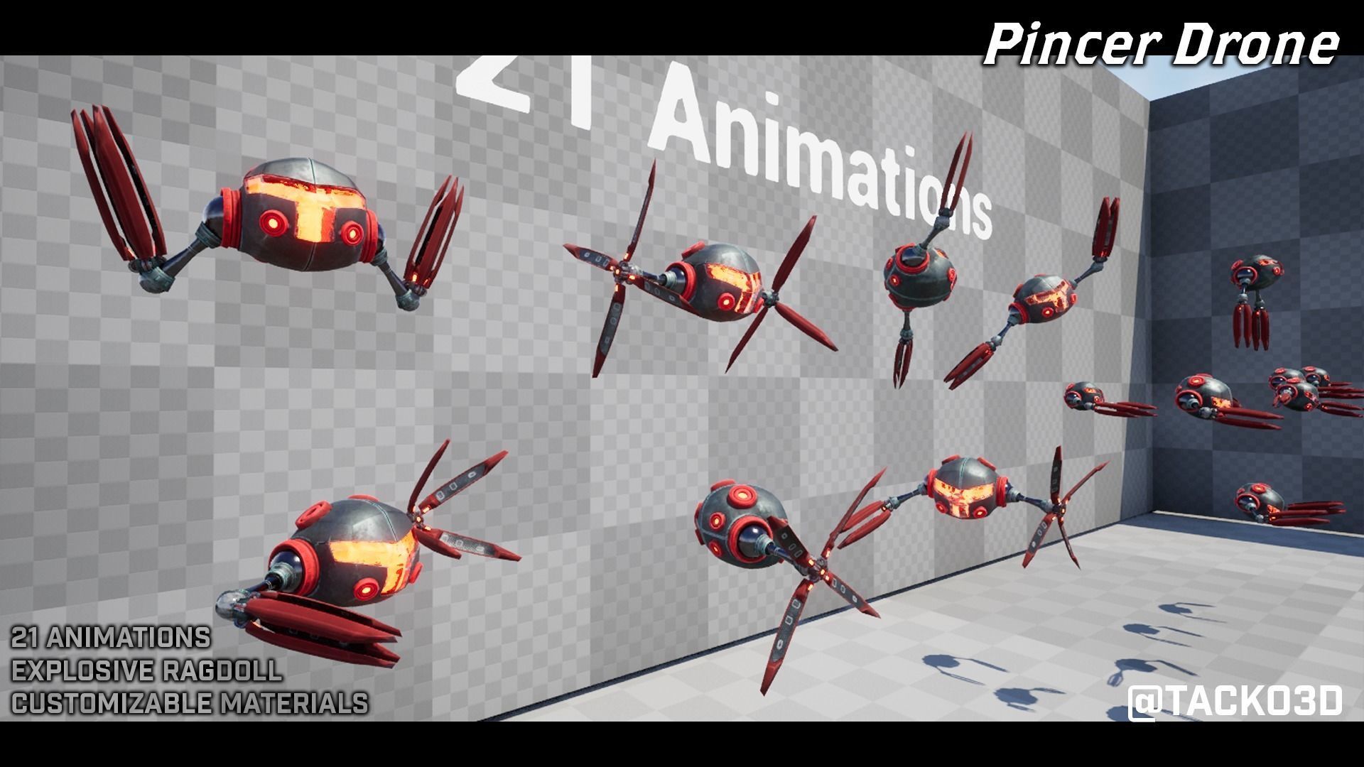 Pincer Drone - Customizable Drone Low-poly 3D model_8
